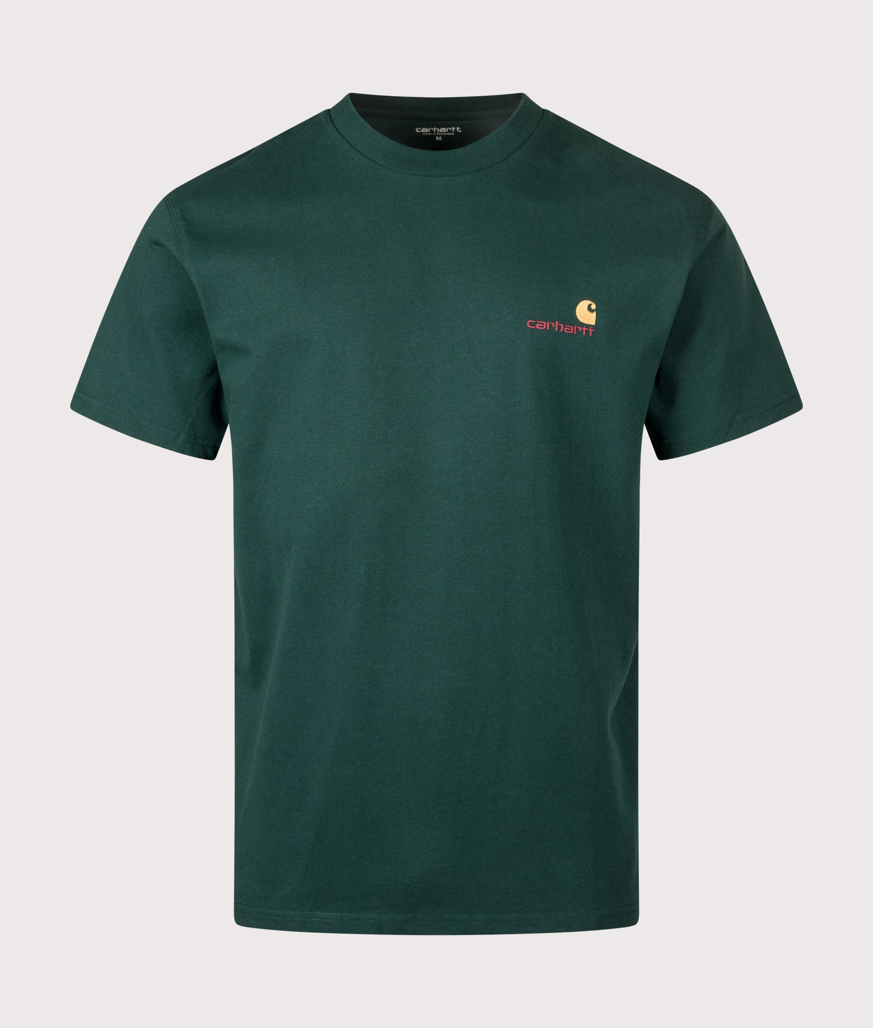 Relaxed Fit American Script T-Shirt in Dark Fir. 100% Cotton | Carhartt WIP | EQVVS | Front shot 