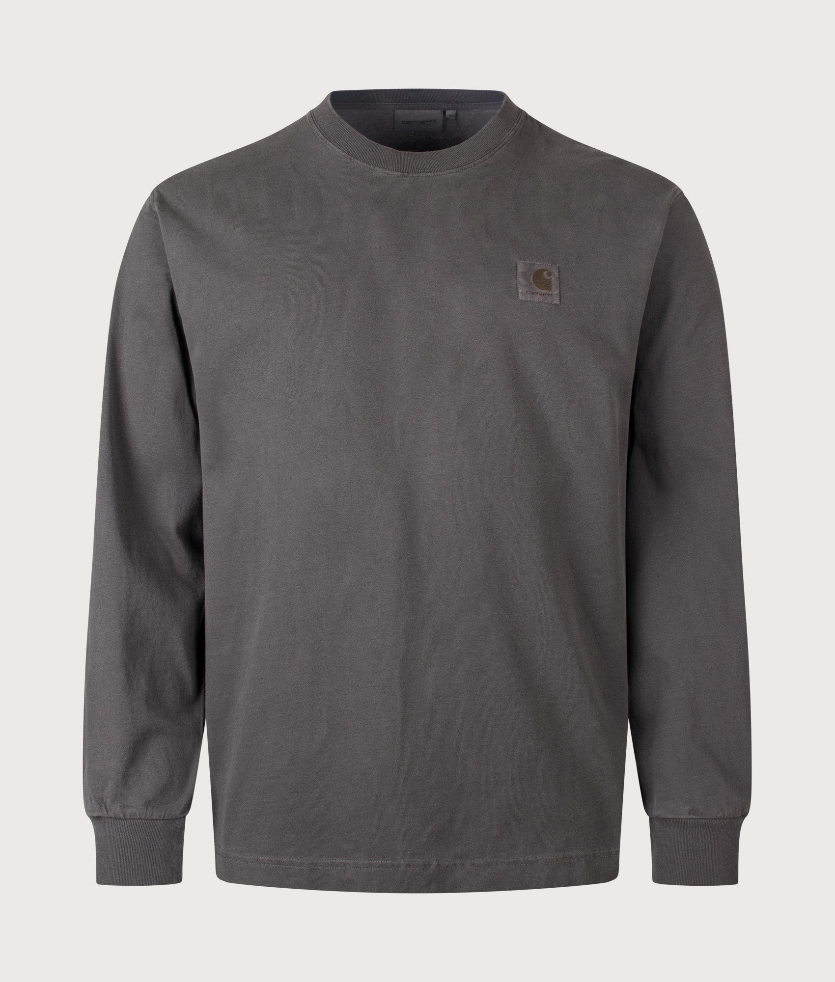 Carhartt WIP Loose Fit Vista Long Sleeve T-Shirt in Black at EQVVS Menswear. Front shot.