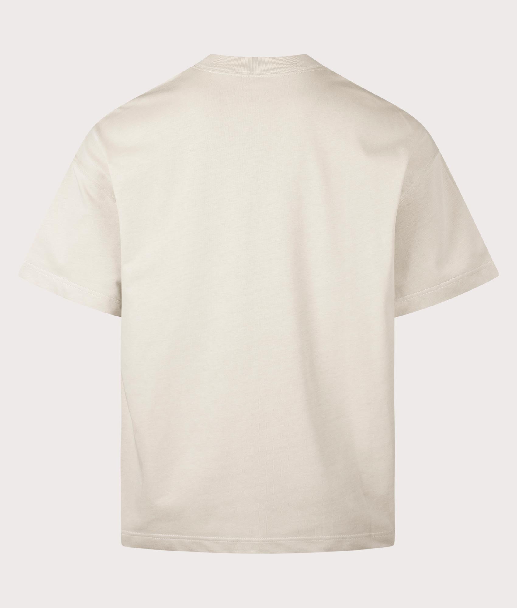 Carhartt WIP Relaxed Fit Signature Script T-Shirt in Fleur De Sel at EQVVS Menswear. Back shot.