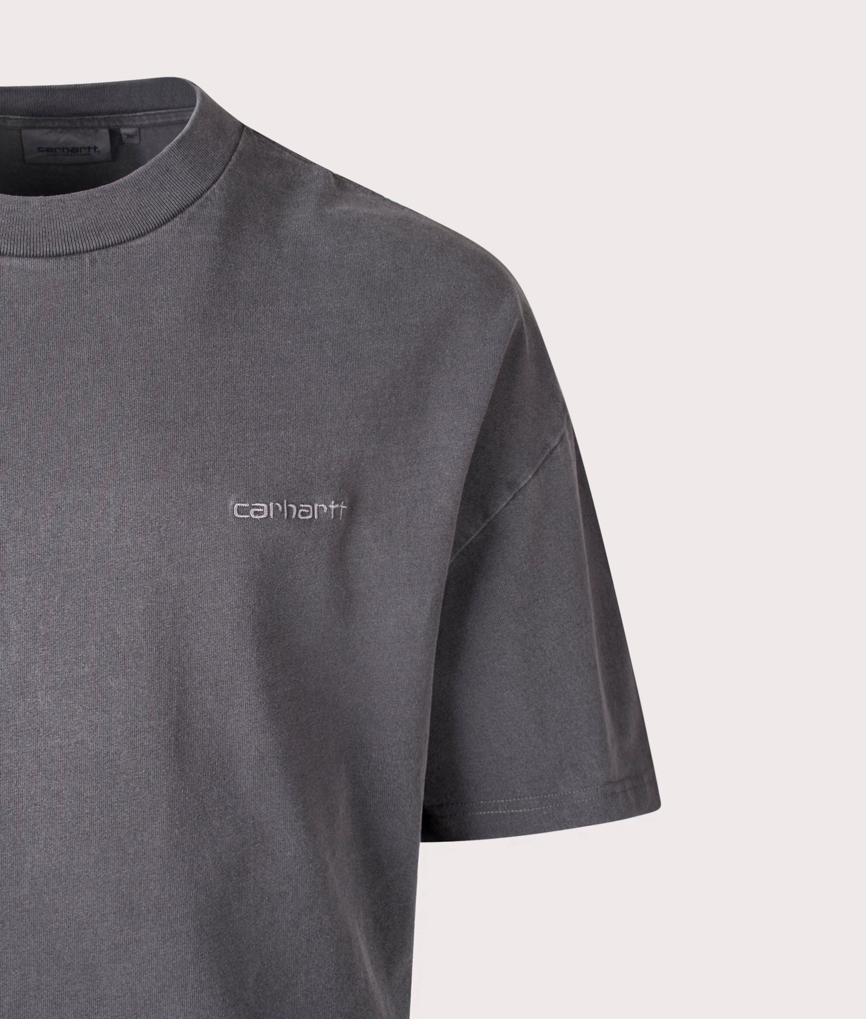 Carhartt Benton T-Shirt in Graphite at EQVVS Menswear. Detail shot. 