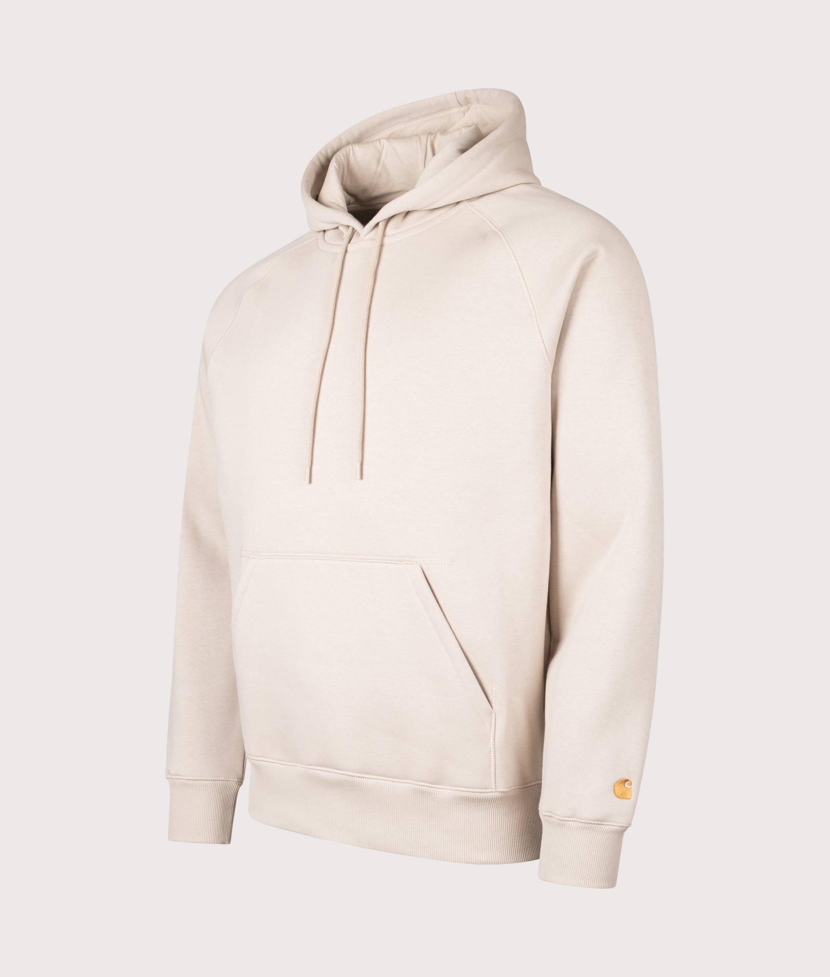 Carhartt WIP Chase Hoodie in Fleur De Sel and Gold at EQVVS Menswear. Angled front shot.