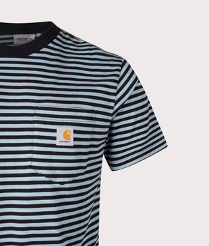 Verner Pocket T-Shirt in Verner Stripe/Black/Citadel | 100% Cotton | Carhartt WIP | EQVVS | Front detail shot 