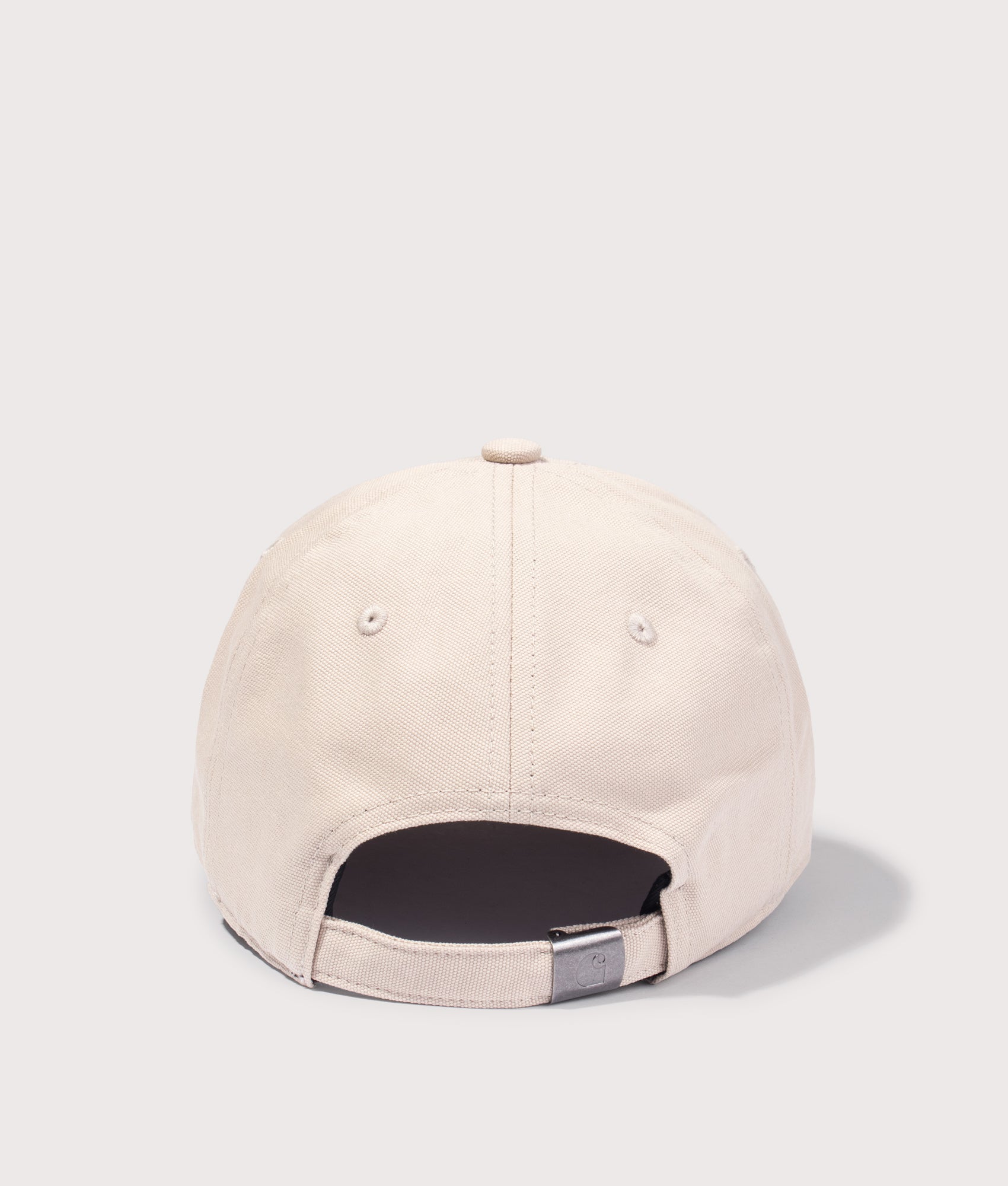 Canvas Script Cap in Fleur de Sel/White by Carhartt WIP. Shot by EQVVS. Back shot.