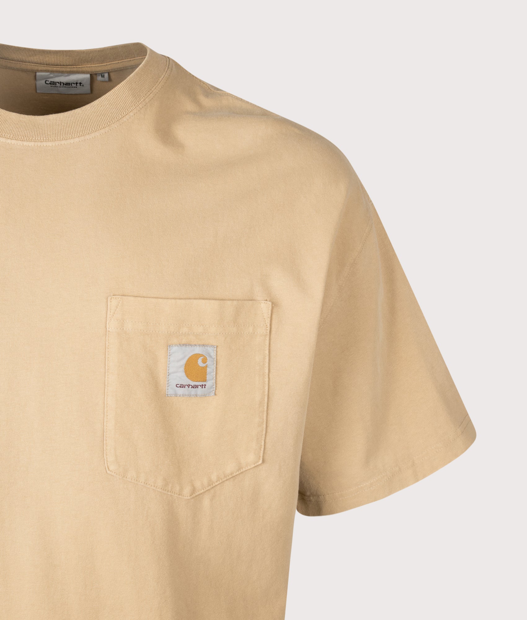 Carhartt WIP Boxy Loose Fit Hudson Pocket T-Shirt in Dusty H Brown at EQVVS Menswear. Detail shot.