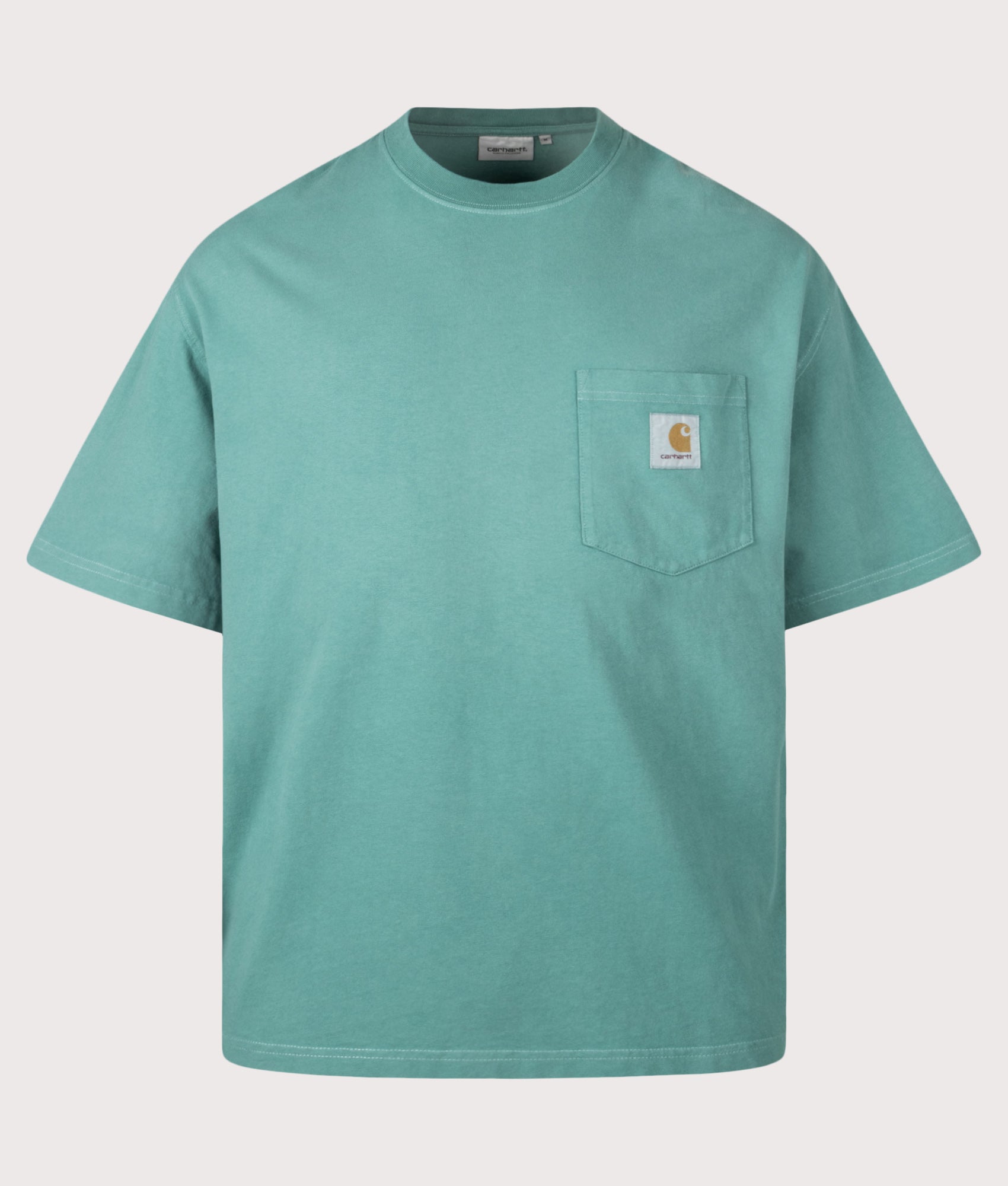 Carhartt WIP Boxy Loose Fit Hudson Pocket T-Shirt in Saguaro at EQVVS Menswear. Front shot.