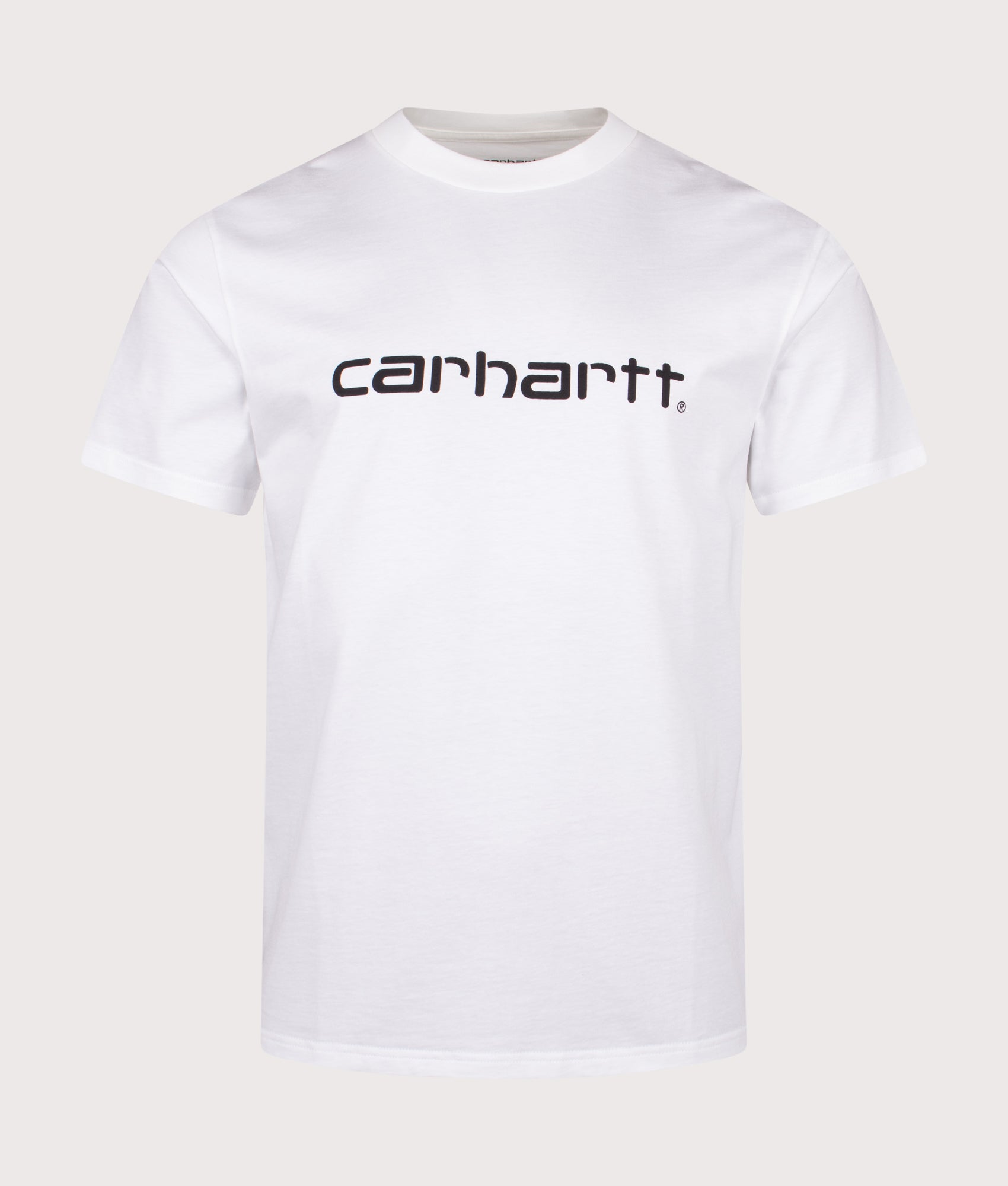 Carhartt WIP Script T-Shirt in White and Black at EQVVS Menswear. Front shot.