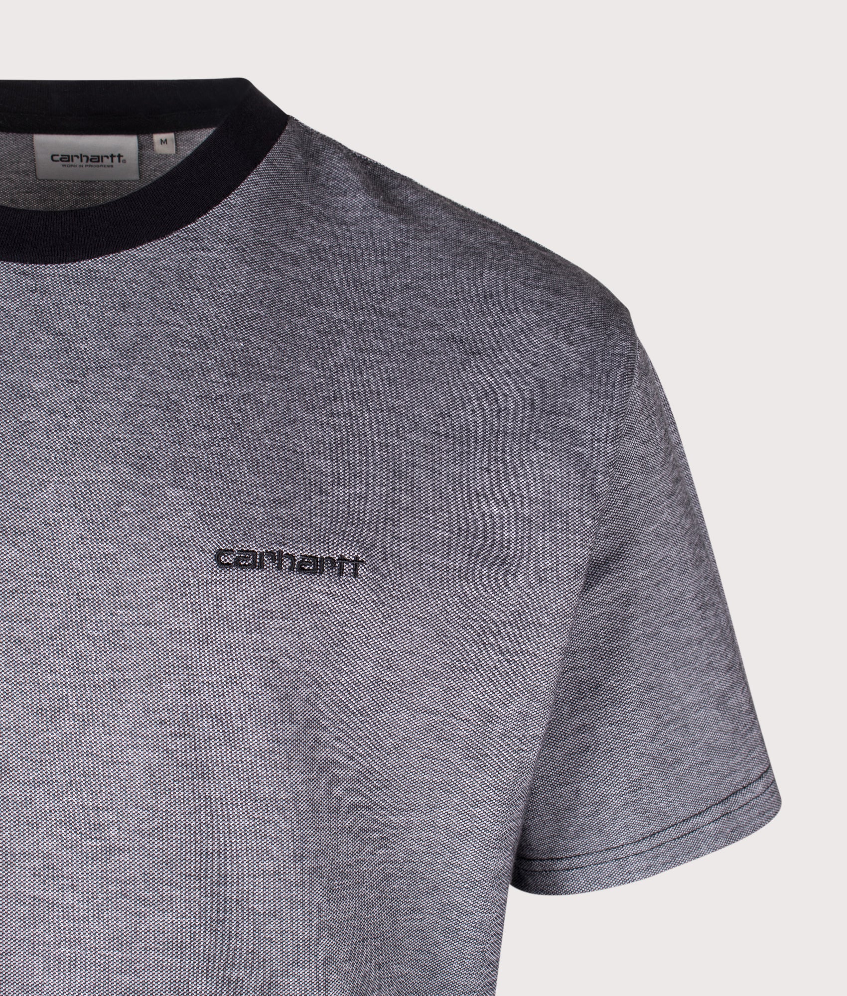 Relaxed Fit Piqué T-Shirt in Black/White/Black | 100% Cotton | Carhartt WIP | EQVVS | Front detail shot 
