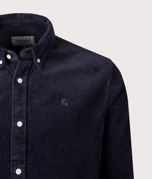 Relaxed Fit Madison Cord Shirt in Dark Navy | 100% Cotton | Carhartt WIP | EQVVS | Front detail shot 