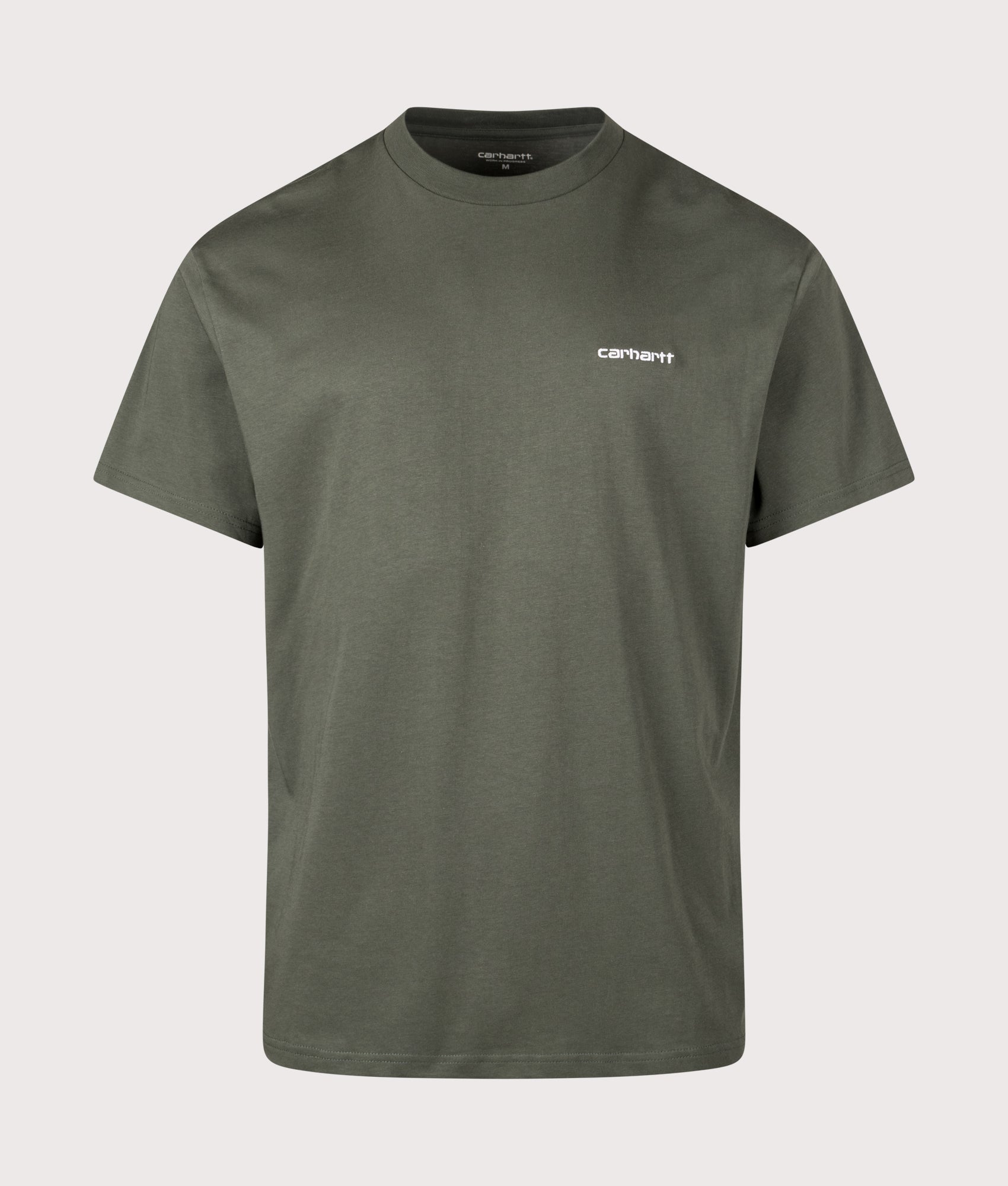 Relaxed Fit Script Embroidery T-Shirt in Opuntia/White | 100% Cotton | Carhartt WIP | EQVVS | Front shot 