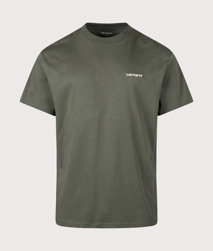 Relaxed Fit Script Embroidery T-Shirt in Opuntia/White | 100% Cotton | Carhartt WIP | EQVVS | Front shot 