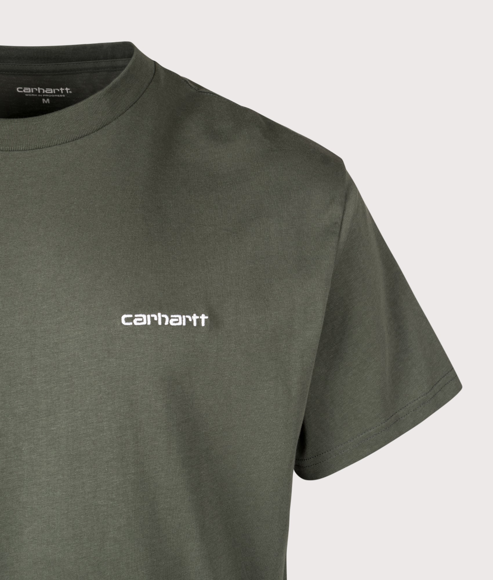 Relaxed Fit Script Embroidery T-Shirt in Opuntia/White | 100% Cotton | Carhartt WIP | EQVVS | Front detail shot 