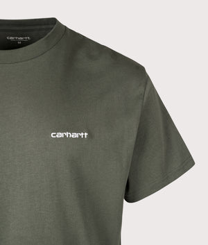 Relaxed Fit Script Embroidery T-Shirt in Opuntia/White | 100% Cotton | Carhartt WIP | EQVVS | Front detail shot 