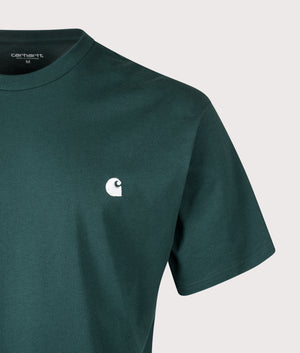 Relaxed Fit Madison T-Shirt in Dark Fir/Wax | 100% Organic Cotton | Carhartt WIP | EQVVS | Front detail shot  