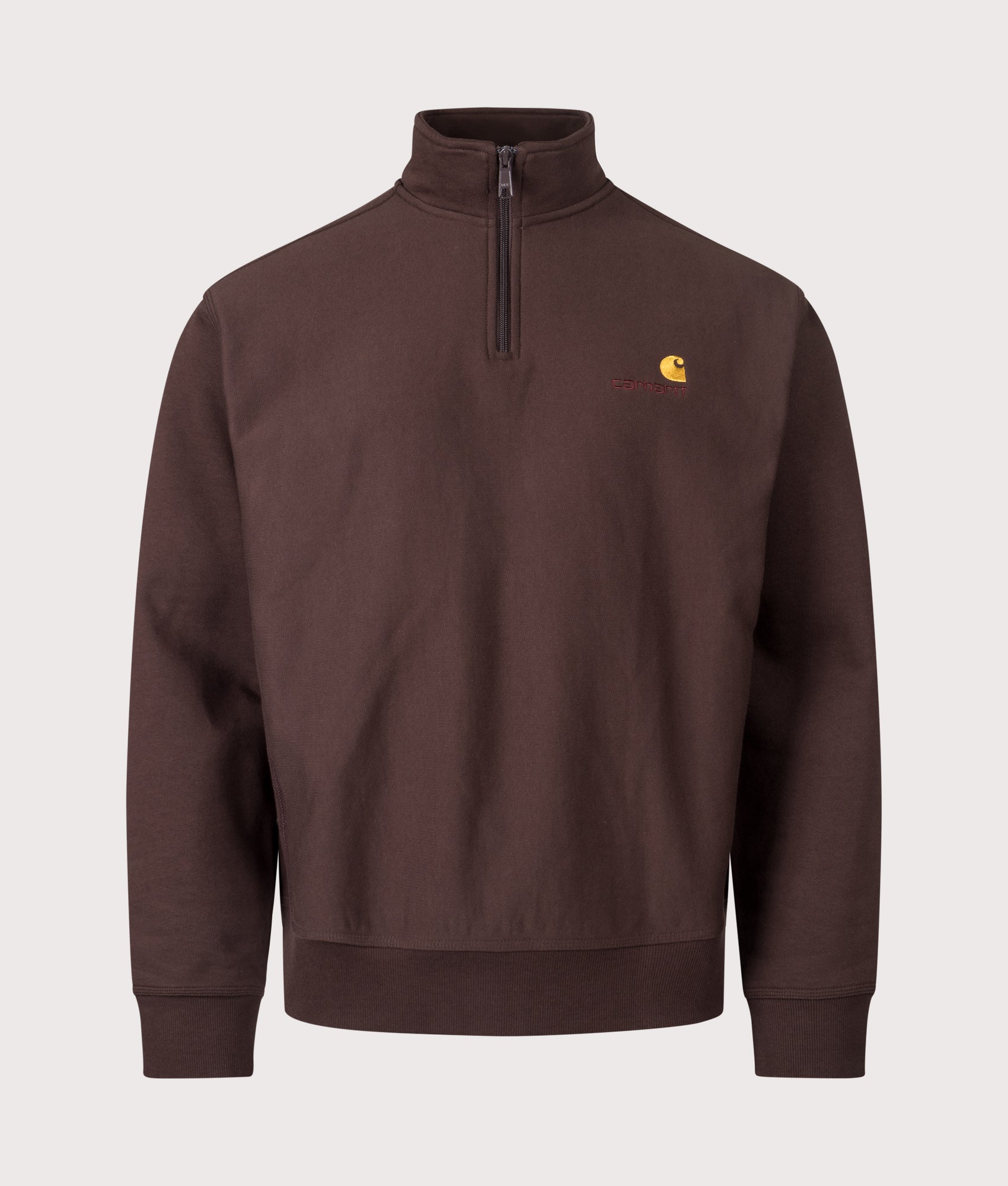 Relaxed Fit Quarter Zip American Script Sweatshirt in Palisander | Carhartt WIP | EQVVS | Front shot 