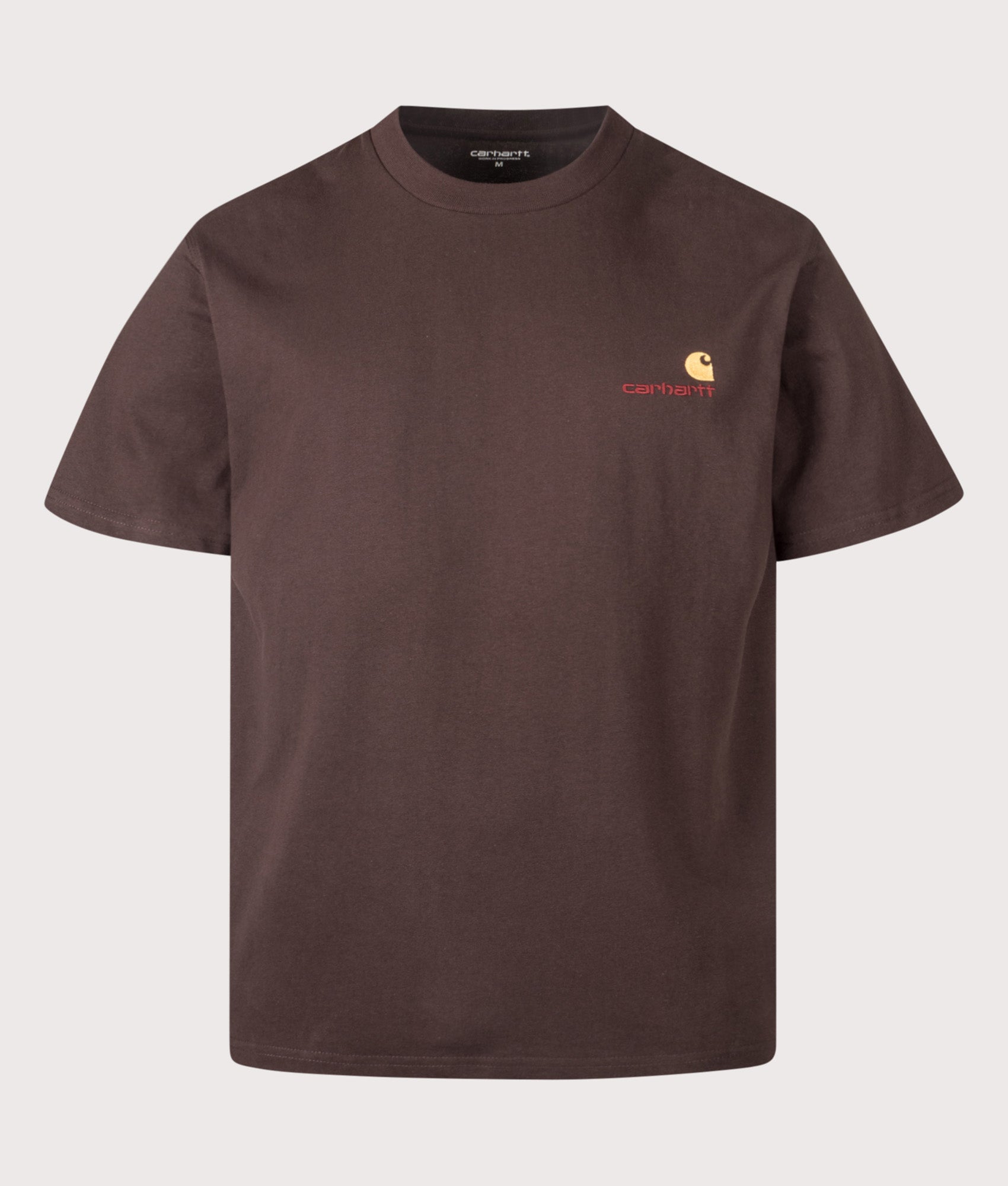 Carhartt WIP Loose Fit American Script T-Shirt in Palisander at EQVVS Menswear. Front shot.