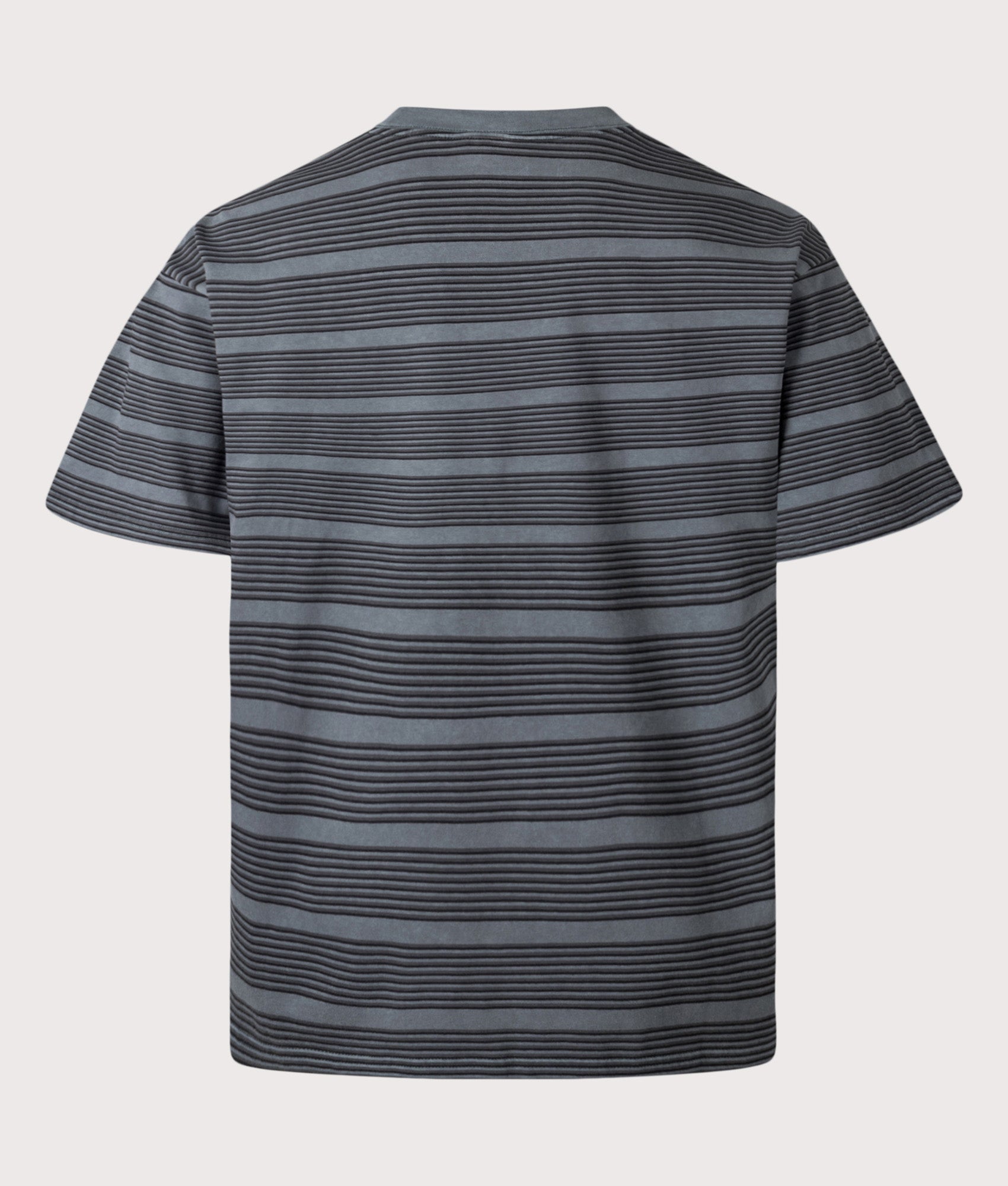 Carhartt WIP Loose Fit Hanson T-Shirt in Hanson Stripe/Kale Green at EQVVS Menswear. Back shot.