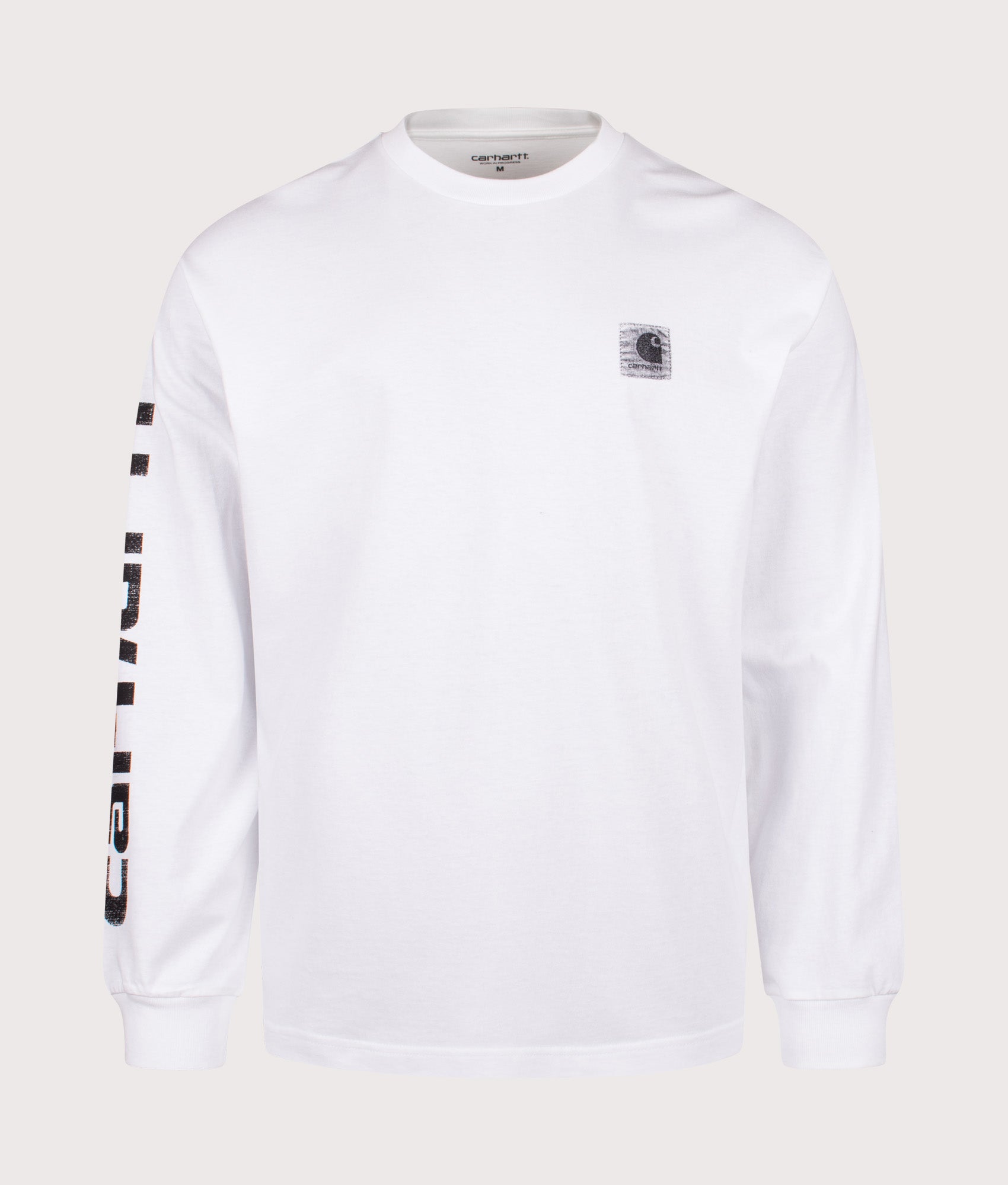Relaxed Fit Archive Script Long Sleeve Top in White | 100% Cotton | Carhartt WIP | EQVVS | Front shot 
