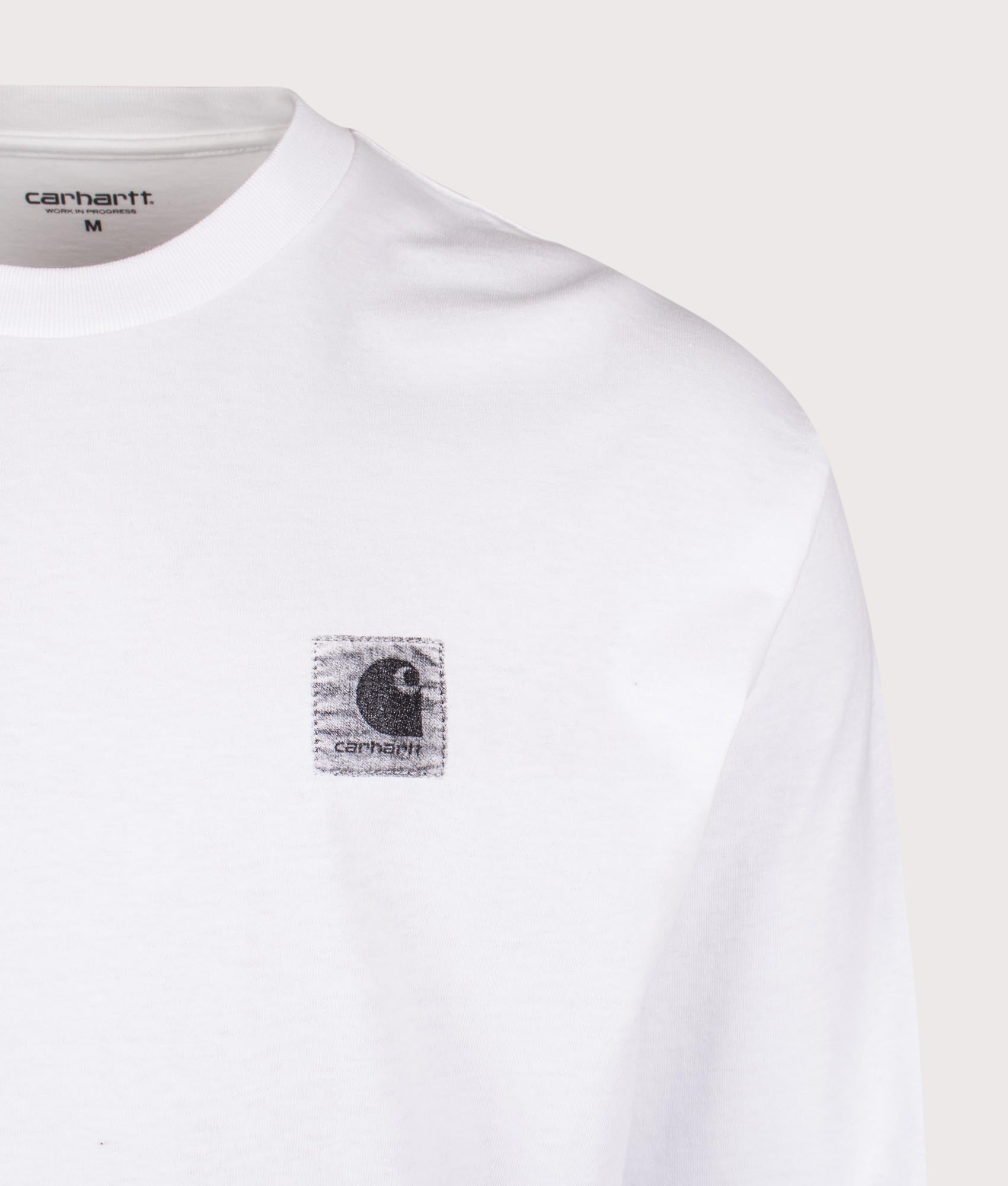 Relaxed Fit Archive Script Long Sleeve Top in White | 100% Cotton | Carhartt WIP | EQVVS | Front detail shot 