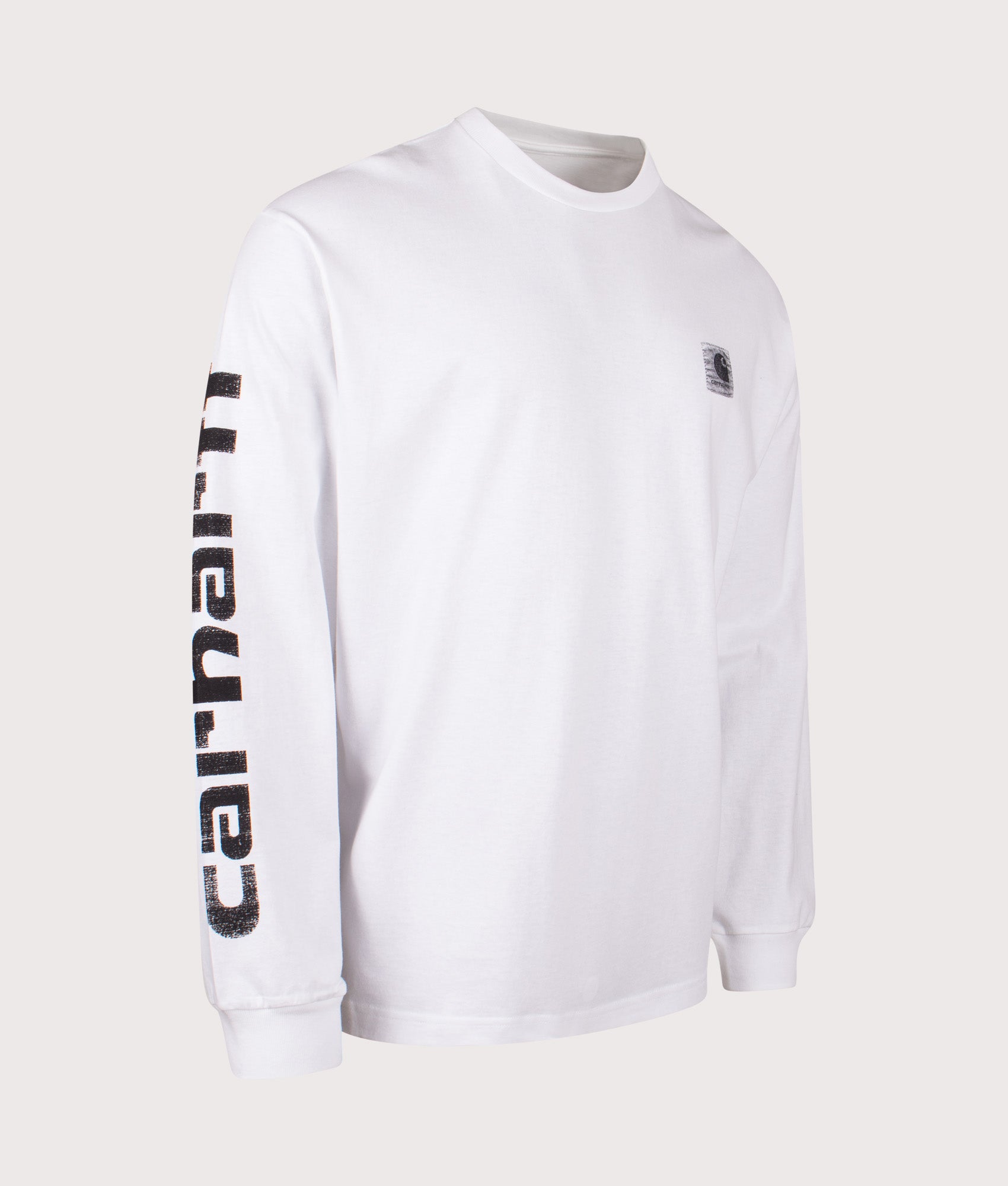 Relaxed Fit Archive Script Long Sleeve Top in White | 100% Cotton | Carhartt WIP | EQVVS | Front angle shot 