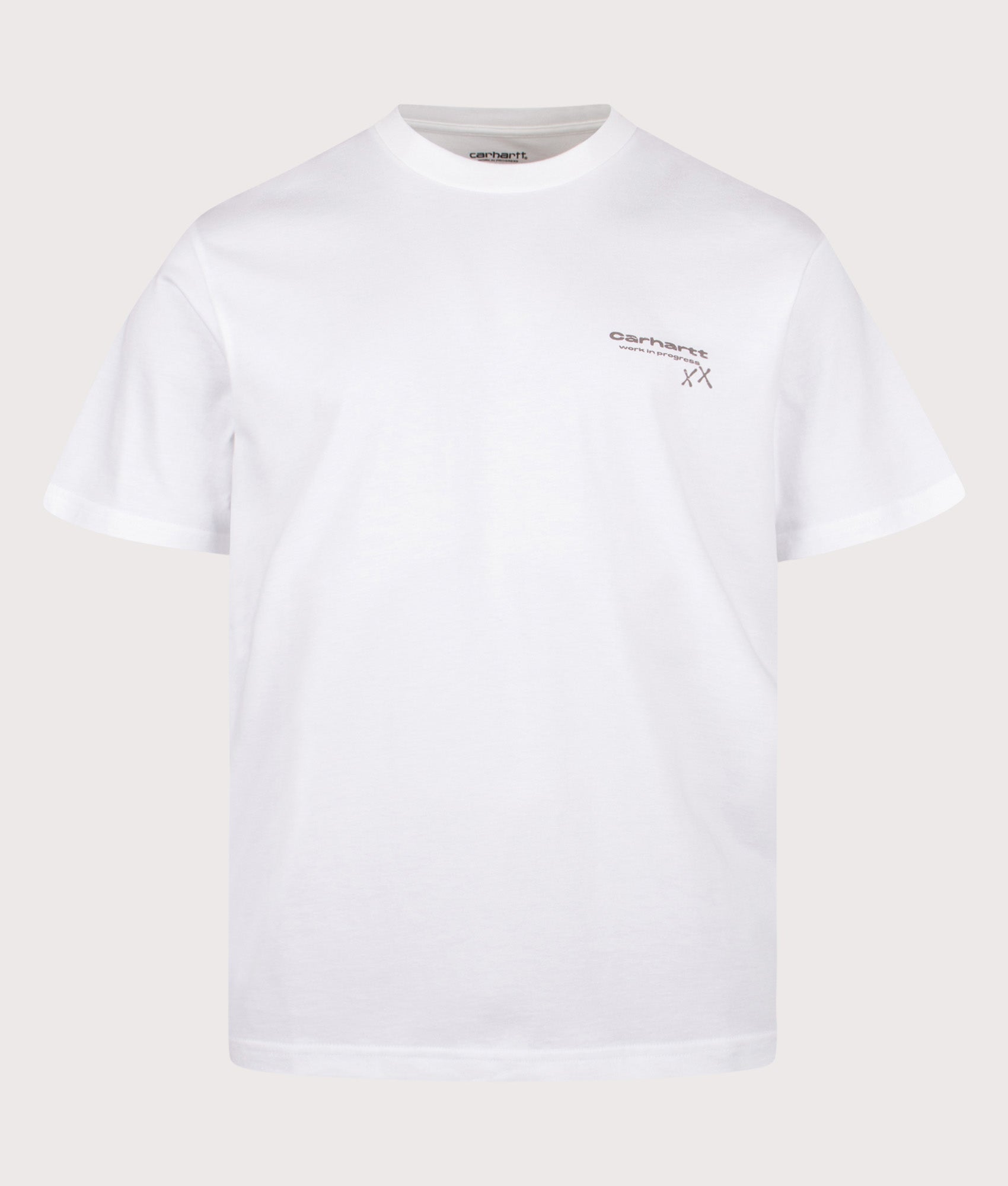 Carhartt WIP Loose Fit Garble T-Shirt in White at EQVVS Menswear. Front shot.