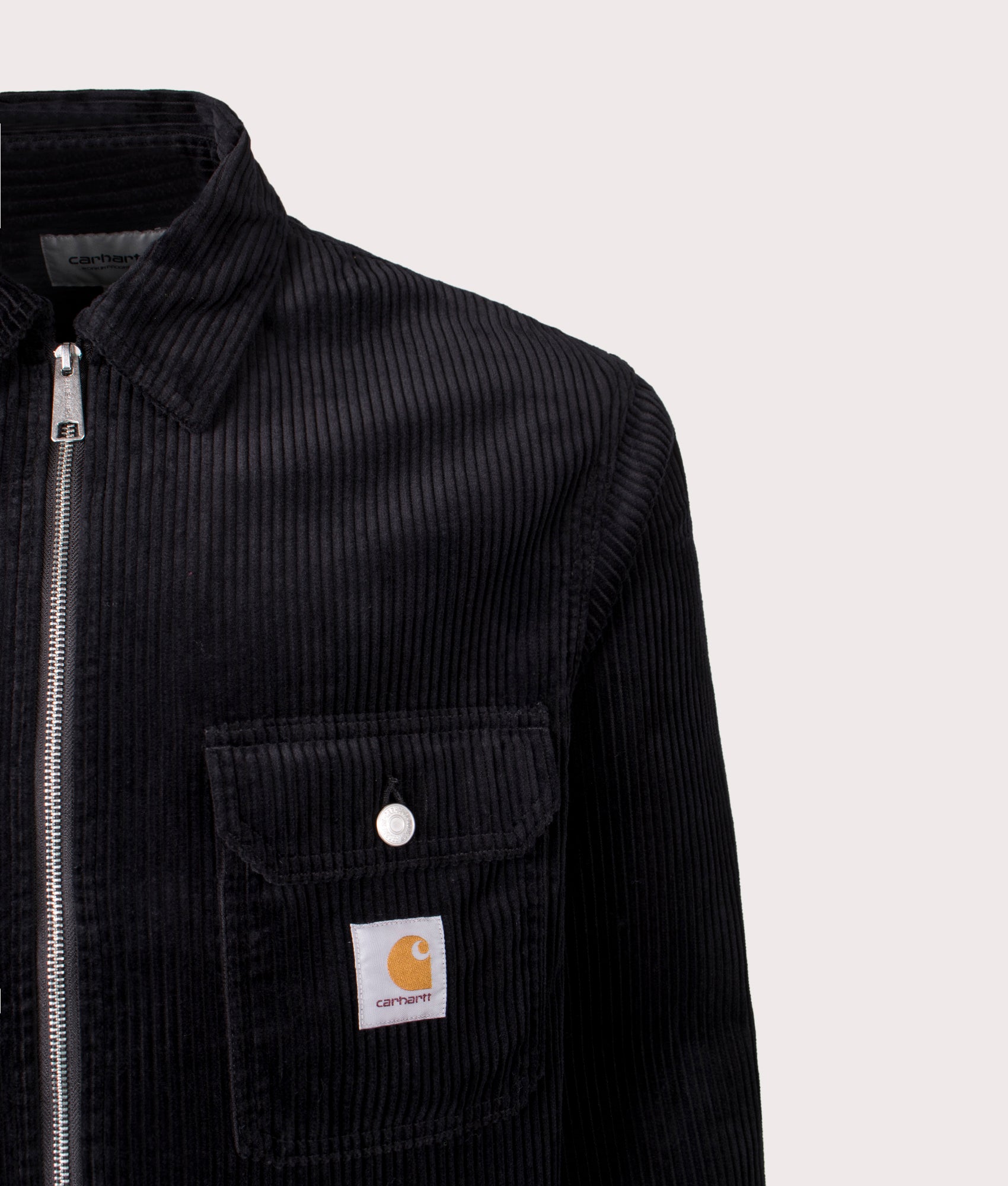 Reynold Overshirt by Carhartt WIP in Black. Shot by EQVVS. Detail shot.