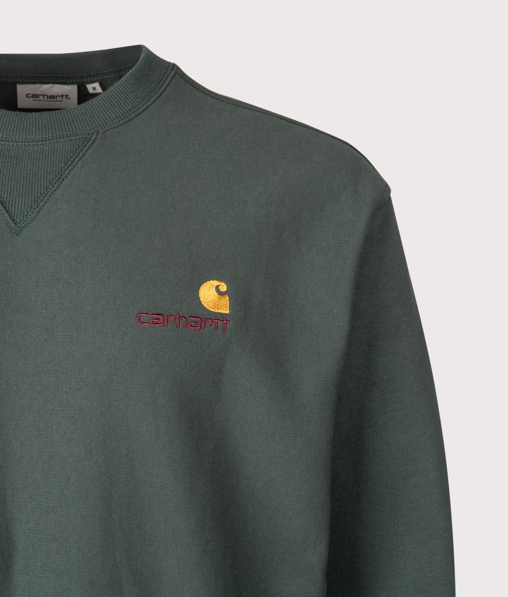 Relaxed Fit American Script Sweatshirt in Kale Green | Carhartt WIP | EQVVS | Front detail shot 