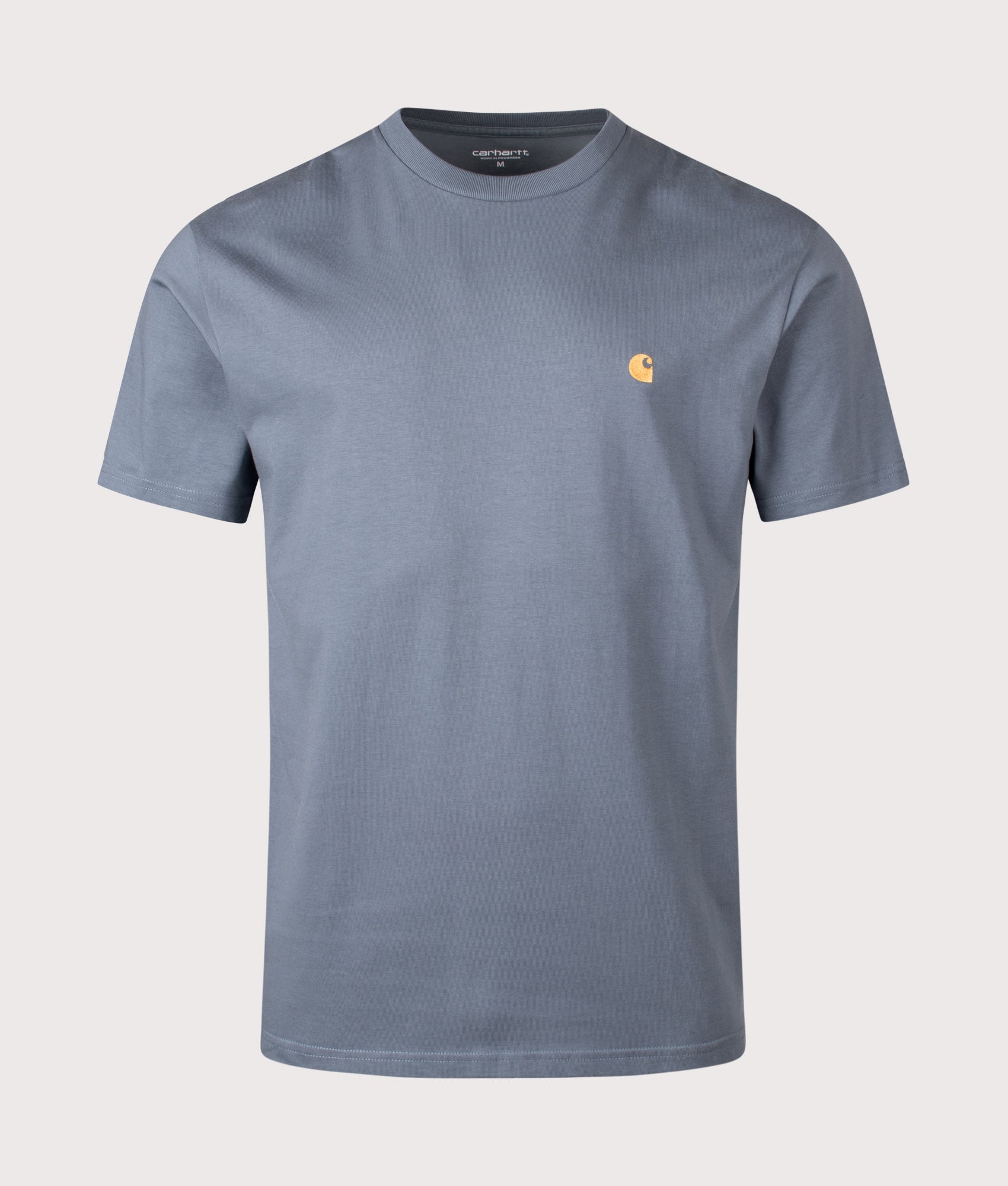 Carhartt WIP Relaxed Fit Chase T-Shirt in Cozy Blue and Gold at EQVVS Menswear. Front shot.
