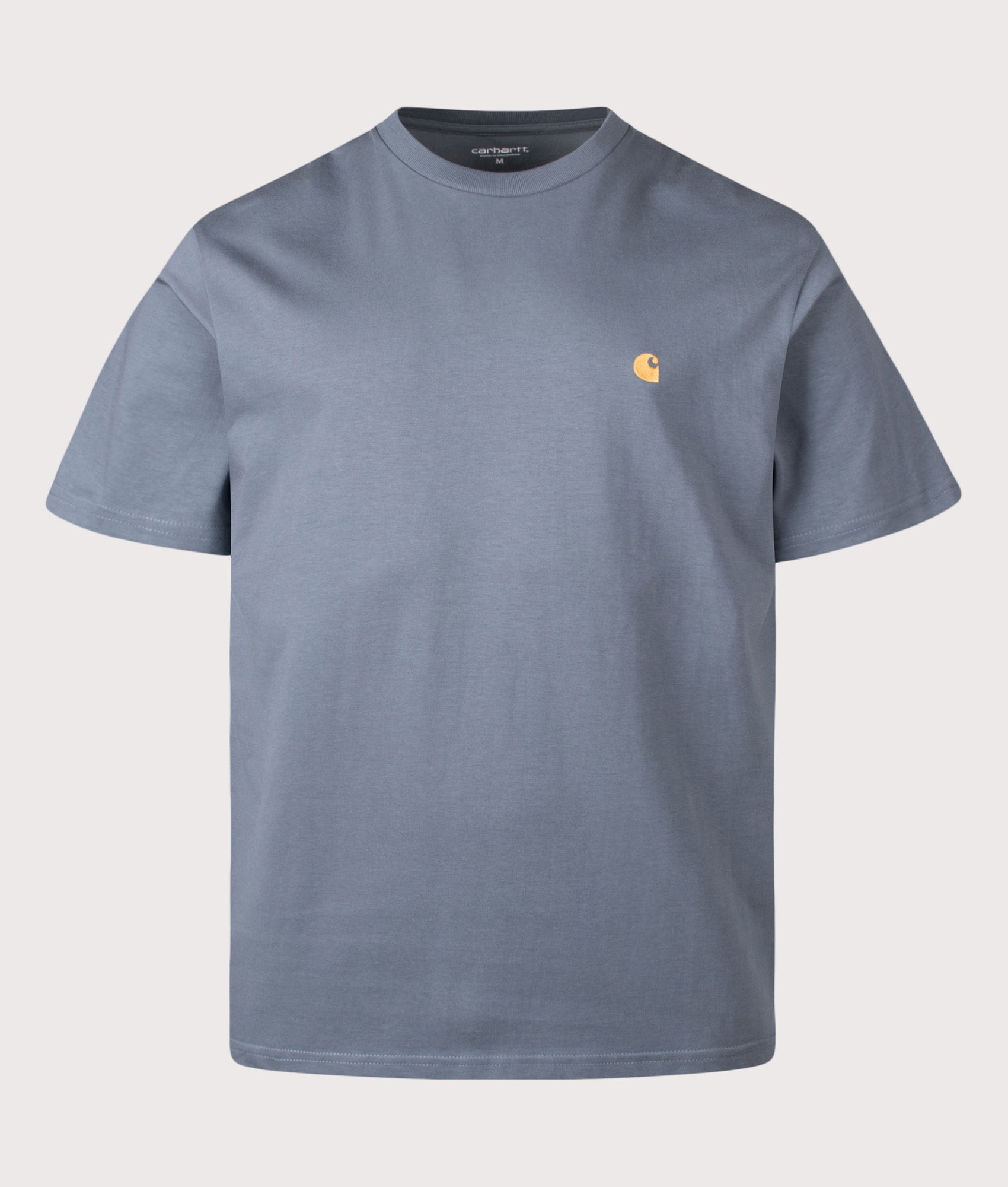 Carhartt WIP Loose Fit Chase T-Shirt in Cozy Blue and Gold at EQVVS Menswear. Front shot.