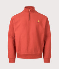 Loose Fit Quarter Zip American Script Sweatshirt: 3IXXX Oxide Red 