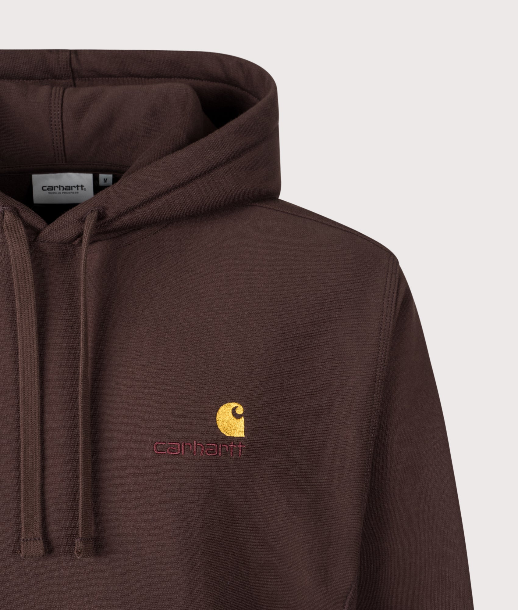 American Script Hoodie in Palisander | Carhartt WIP | EQVVS | Front detail shot 