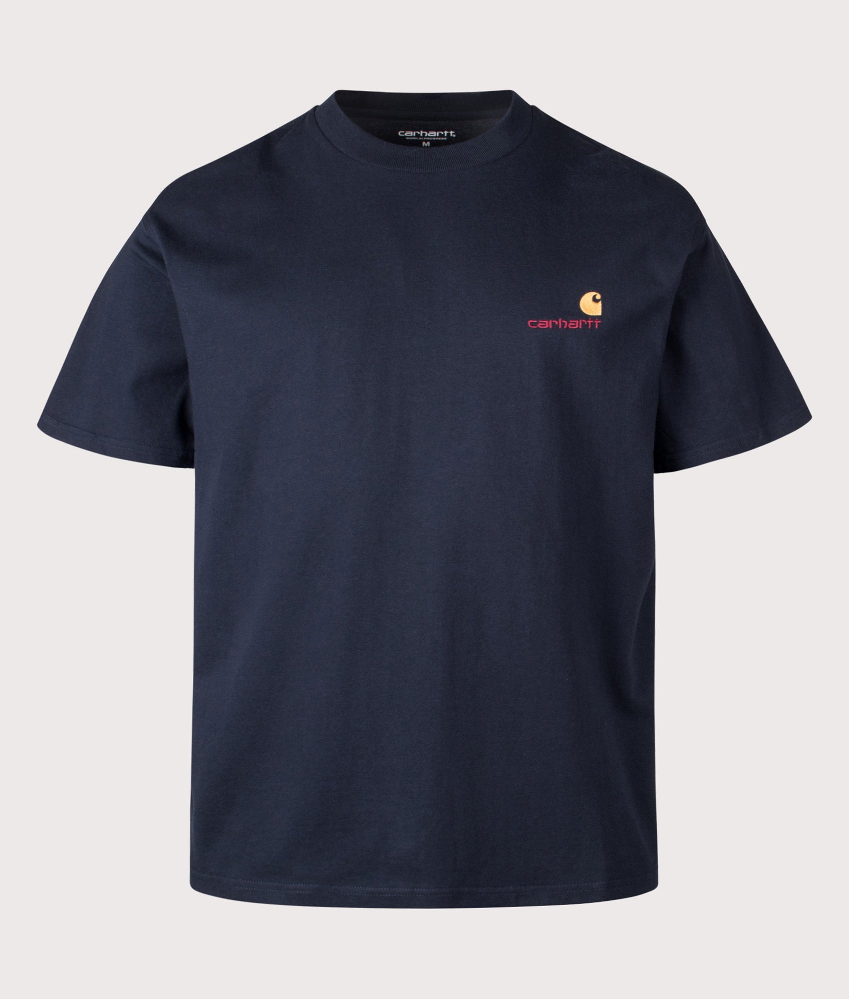Carhartt WIP Loose Fit American Script T-Shirt in Deep Night at EQVVS Menswear. Front shot.