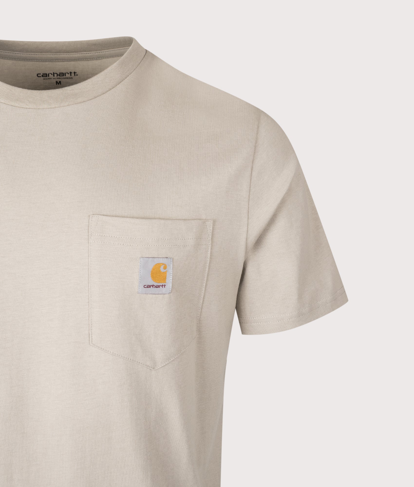 Carhartt WIP Pocket T-Shirt in Puddle at EQVVS Menswear. Detail shot.