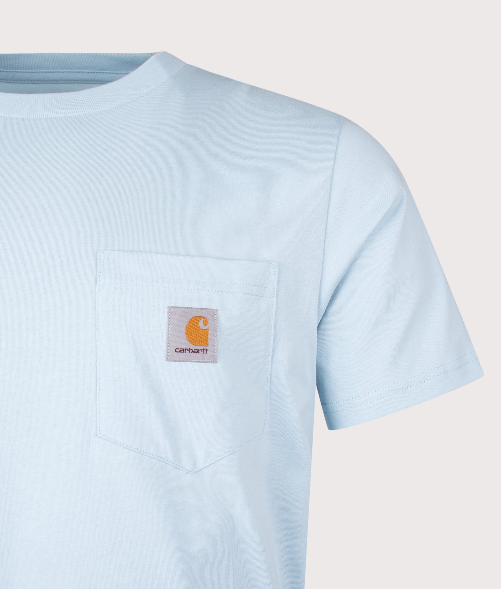 Carhartt WIP Pocket T-Shirt in Icaria at EQVVS Menswear. Detail shot. 