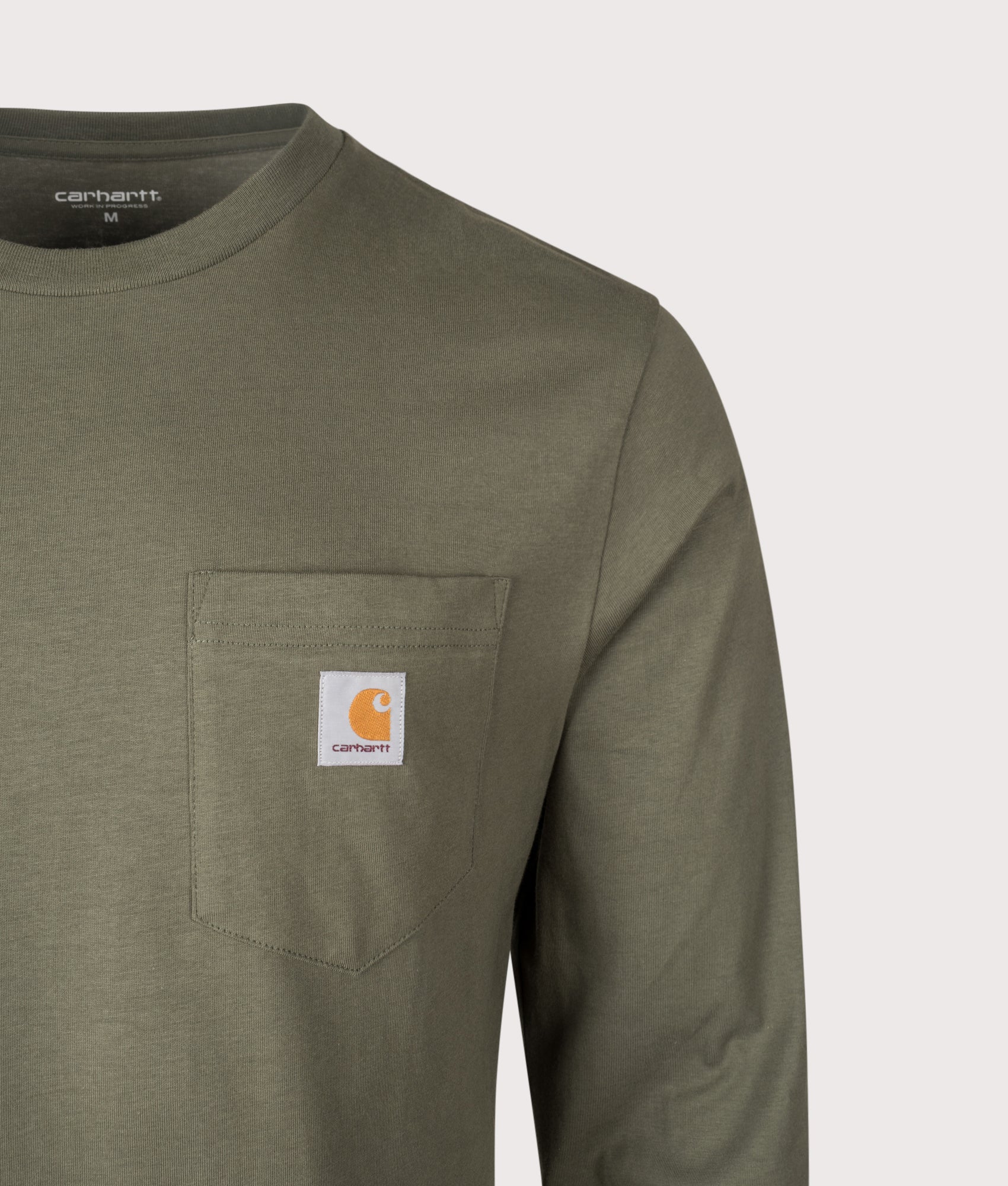 Pocket Long Sleeve T-Shirt in Leaf | 100% Cotton | Carhartt WIP | EQVVS | Front detail shot 