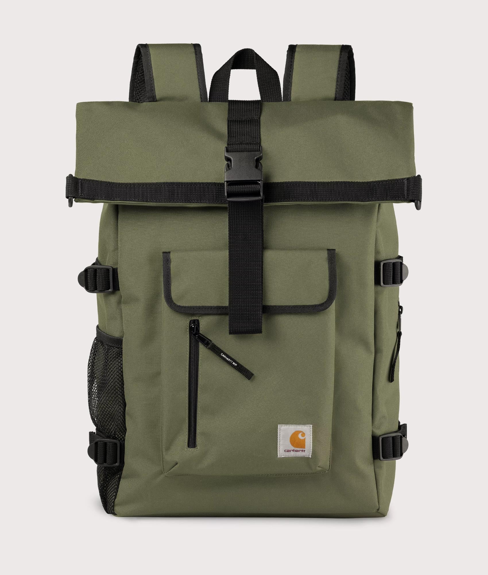Carhartt WIP Philis Backpack in Leaf at EQVVS Menswear. Front shot.