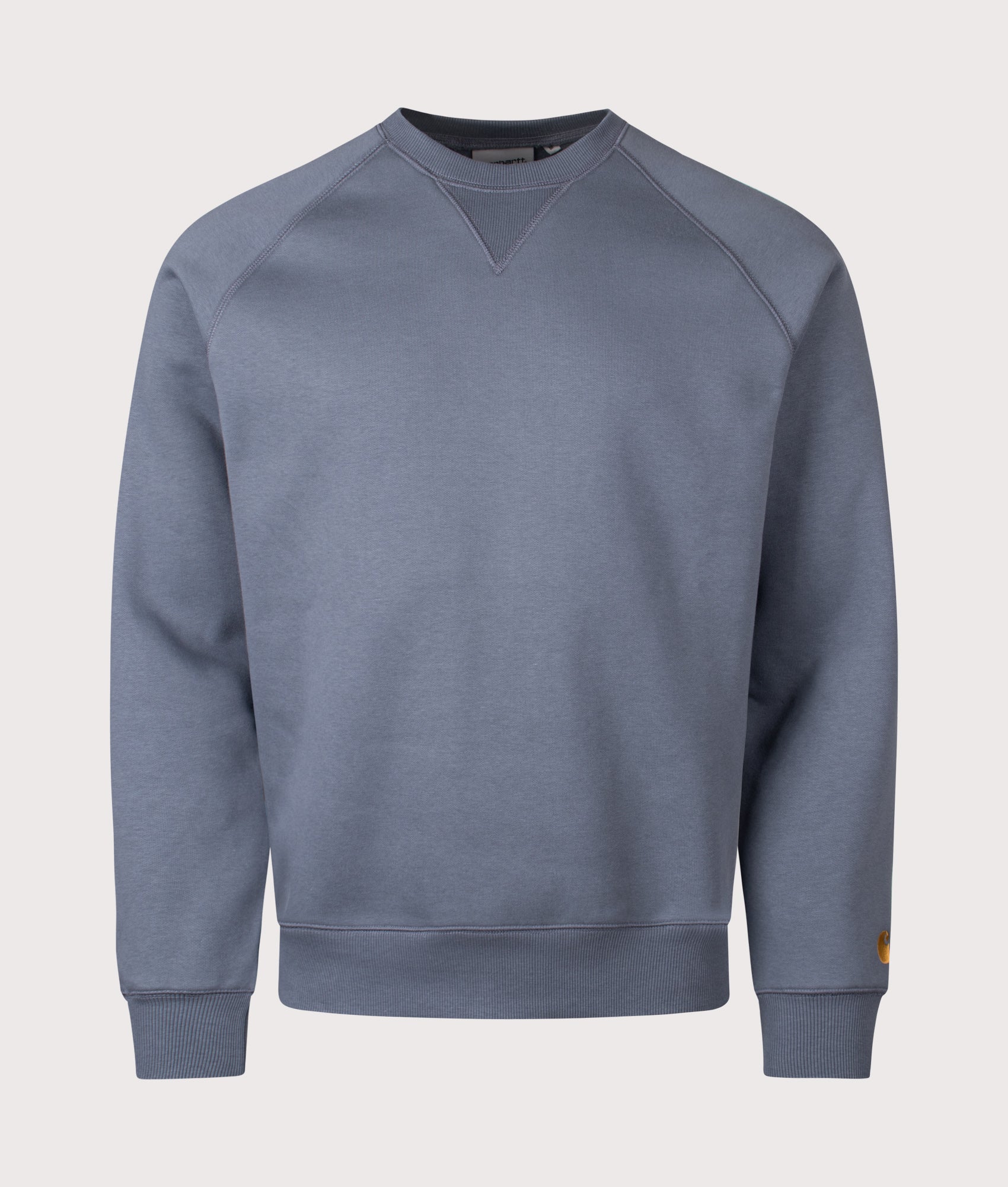 Carhartt WIP Chase Sweatshirt in Cozy Blue and Gold at EQVVS Menswear. Front shot.