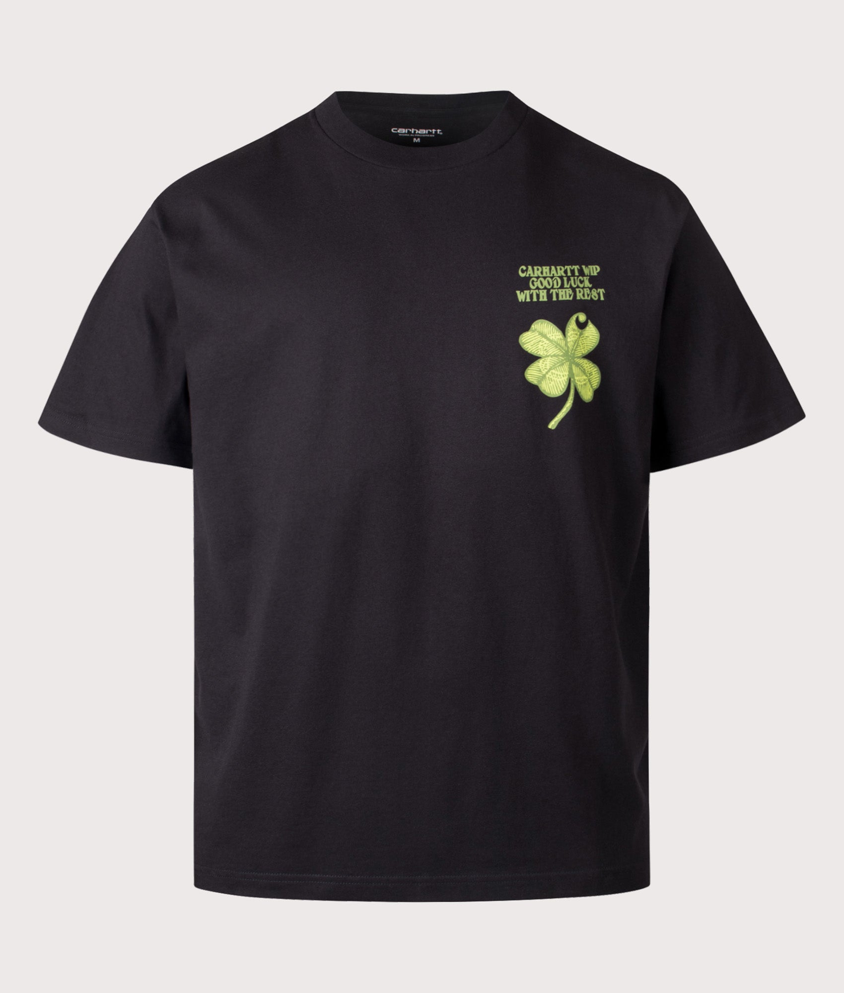 Carhartt WIP Loose Fit Clover T-Shirt in Black at EQVVS Menswear. Front shot.