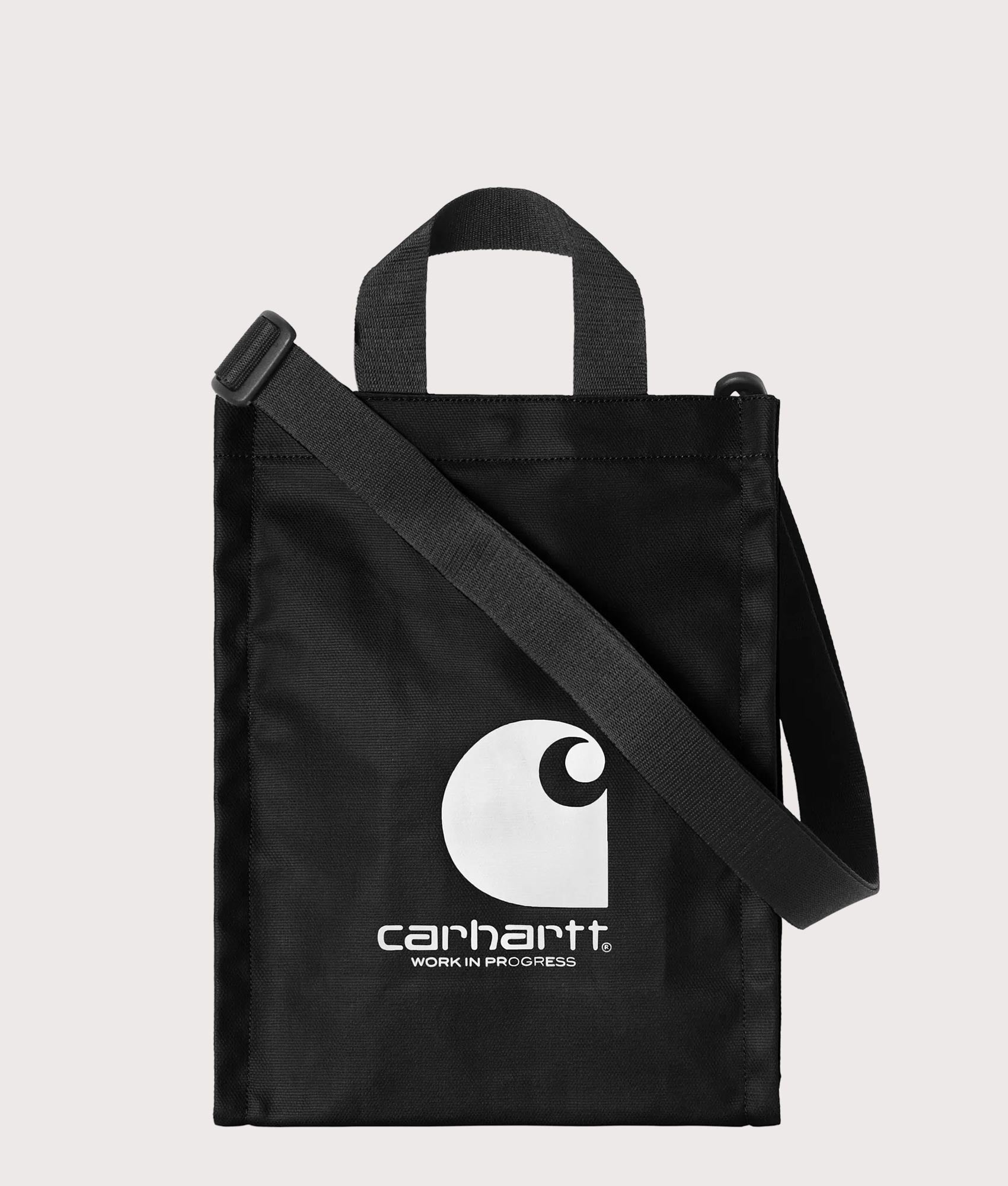 Carhartt WIP Shopping Bag in Black and White at EQVVS Menswear. Front shot.