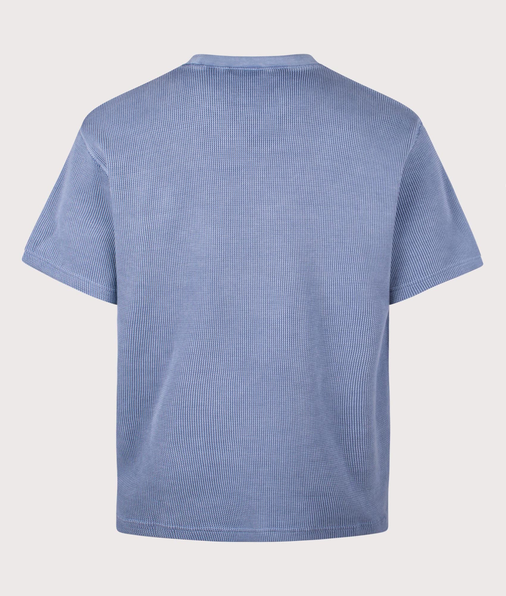 Carhartt WIP Relaxed Fit Nelson Waffle T-Shirt in Gentle Blue at EQVVS Menswear. Back shot.