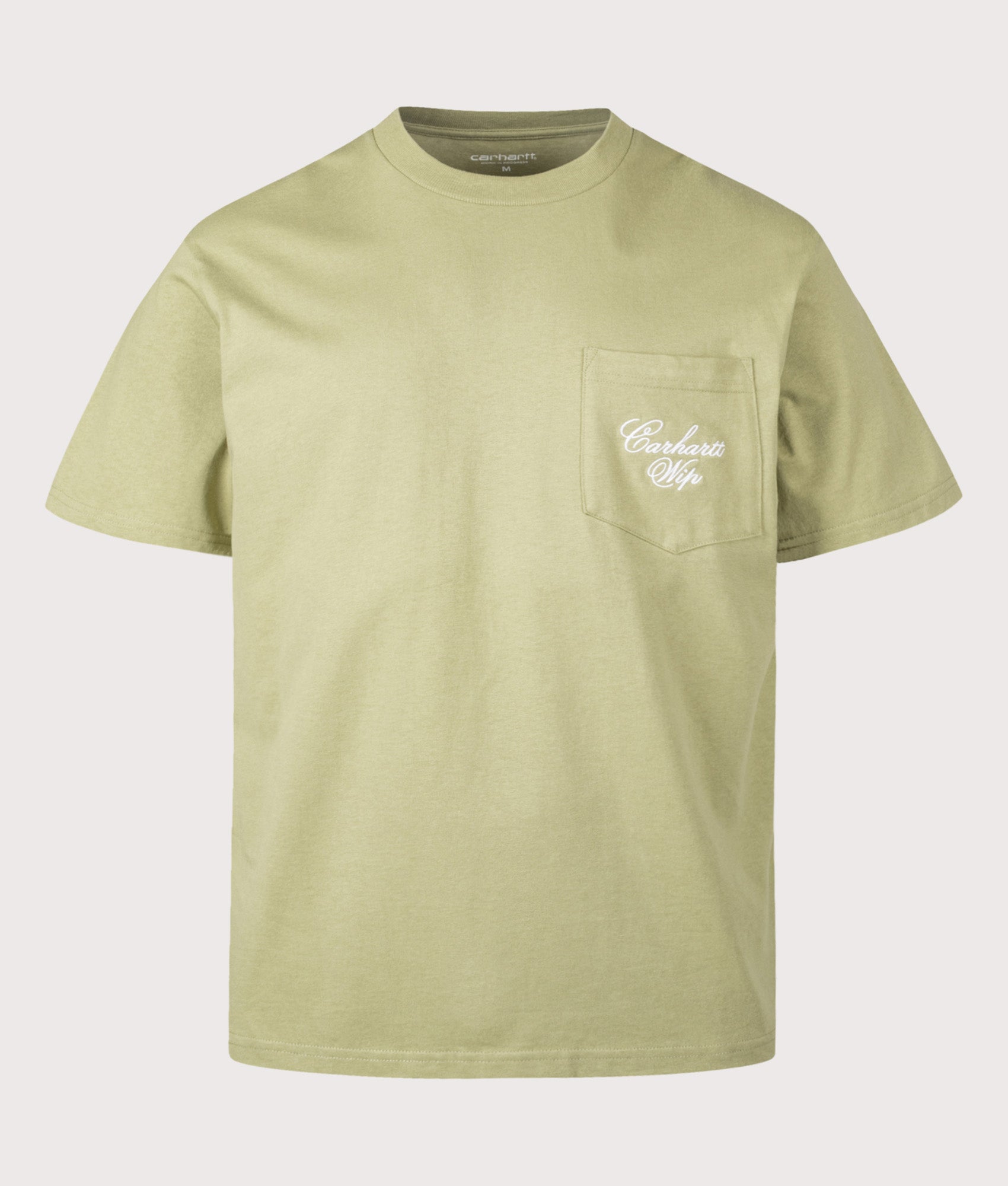 Carhartt WIP Loose Fit Longhand Pocket T-Shirt in Gentle Green at EQVVS Menswear. Front shot.