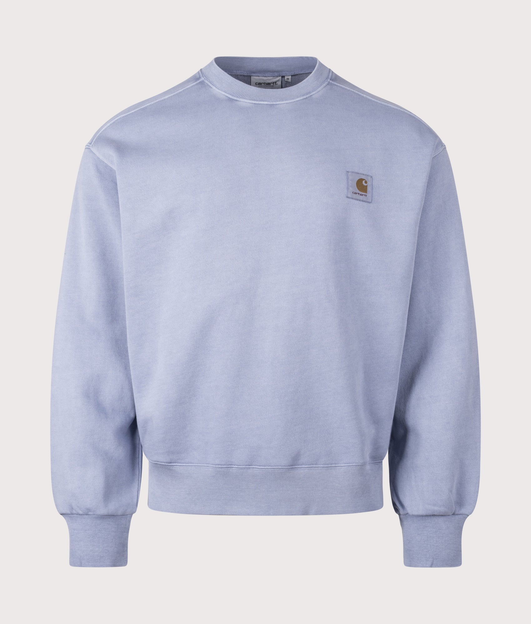 Carhartt WIP Oversized Nelson Sweatshirt in Gentle Blue at EQVVS Menswear. Front shot.