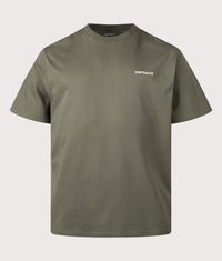 Loose Fit Script Embroidery T-Shirt: 3LUXX Leaf/White 