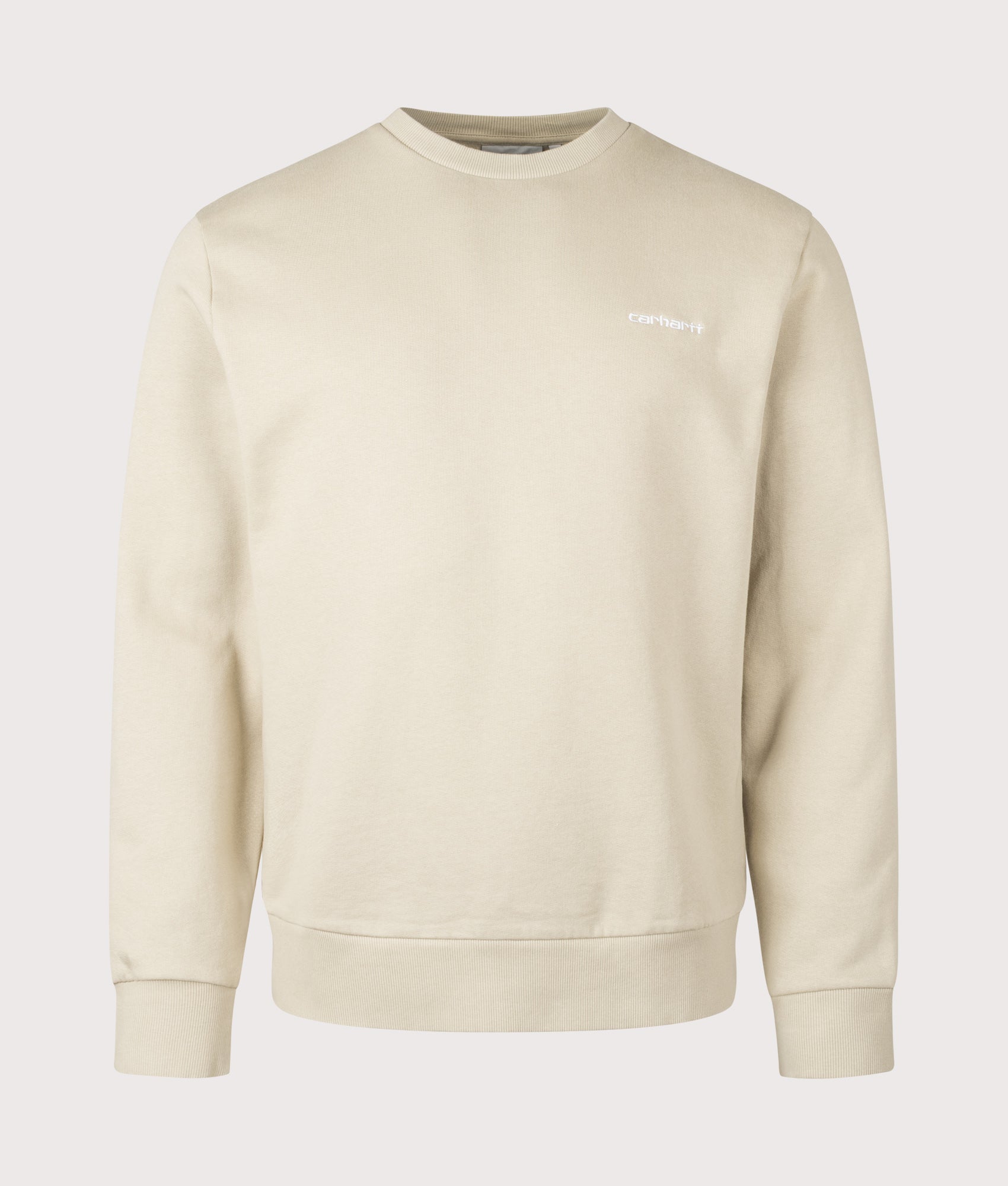 Carhartt WIP Script Embroidery Sweatshirt in Barchan and White at EQVVS Menswear. Front shot.