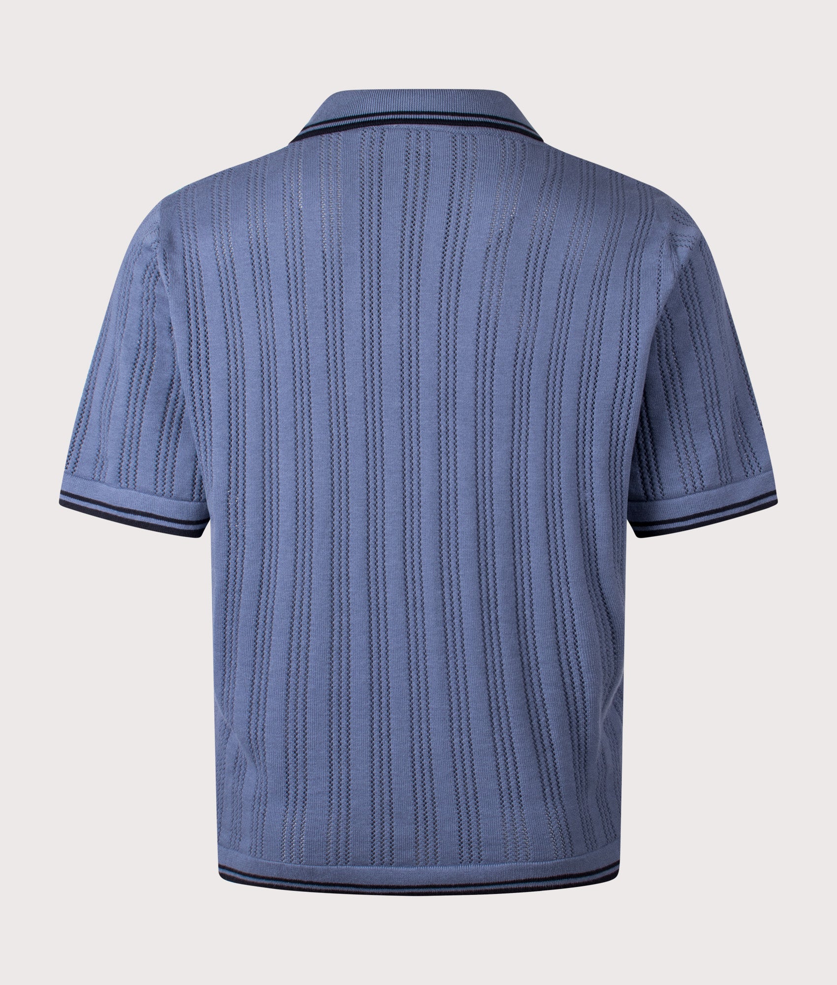 Carhartt WIP Ramsey Polo Shirt in Velvet Blue and Deep Night at EQVVS Menswear. Back shot.