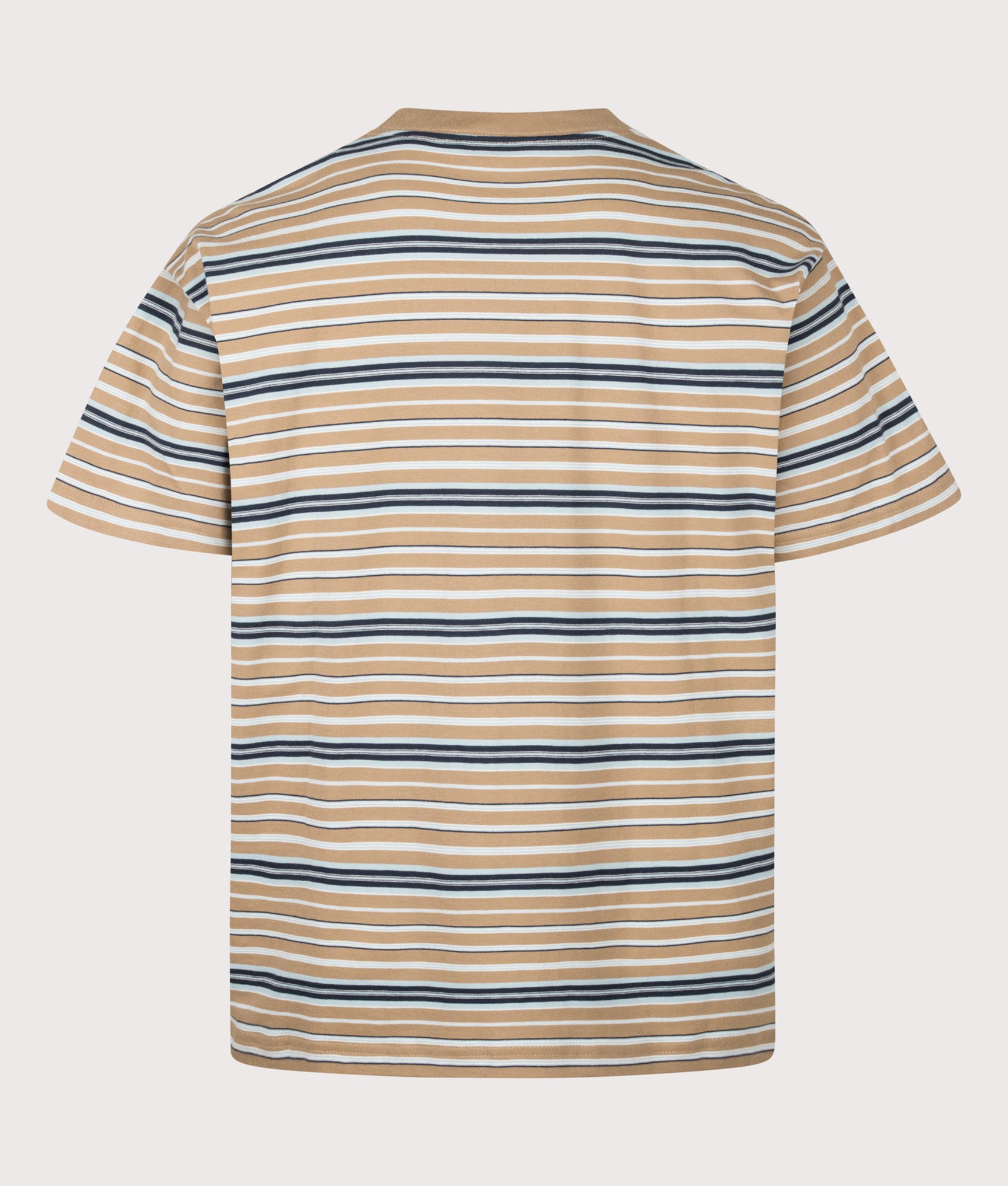 Carhartt WIP Loose Fit Zane T-Shirt in Peanut Zane stripe at EQVVS Menswear. Back shot.