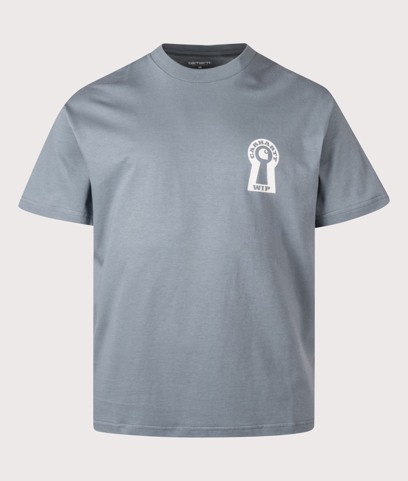 Carhartt WIP Relaxed Fit Locked T-Shirt in Cozy Blue at EQVVS Menswear. Front shot.