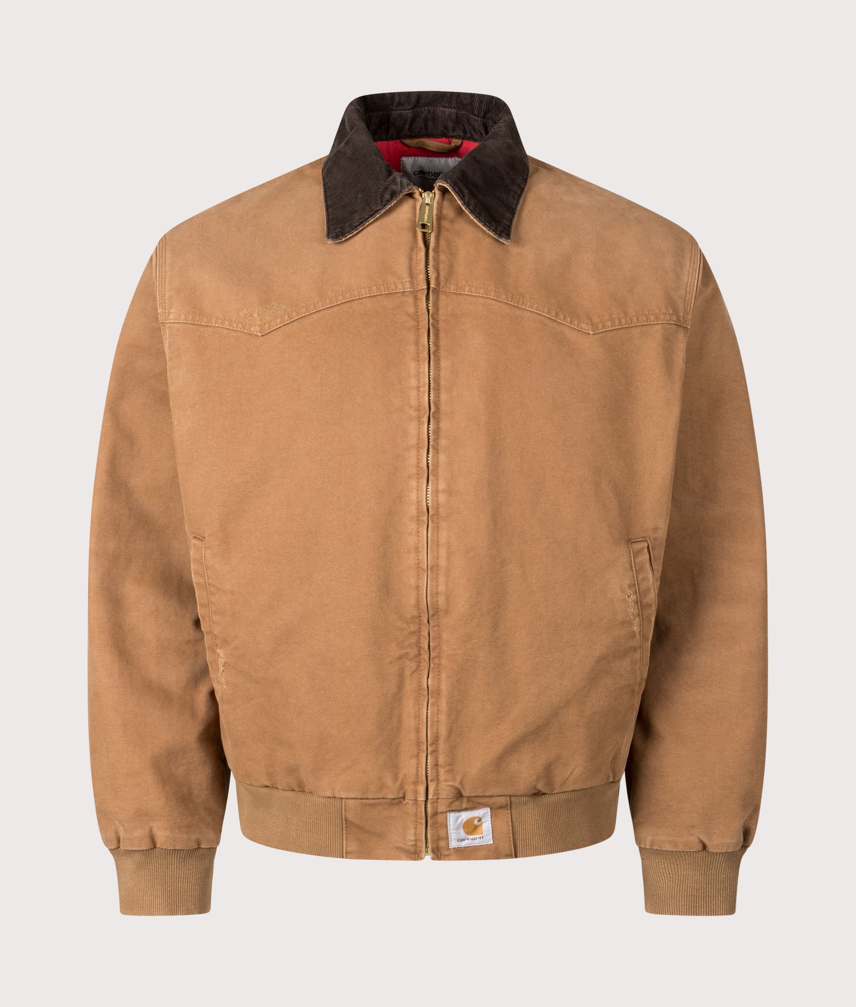 Carhartt WIP OG Santa Fe Jacket in Hamilton Brown and Tobacco at EQVVS Menswear. Front shot.