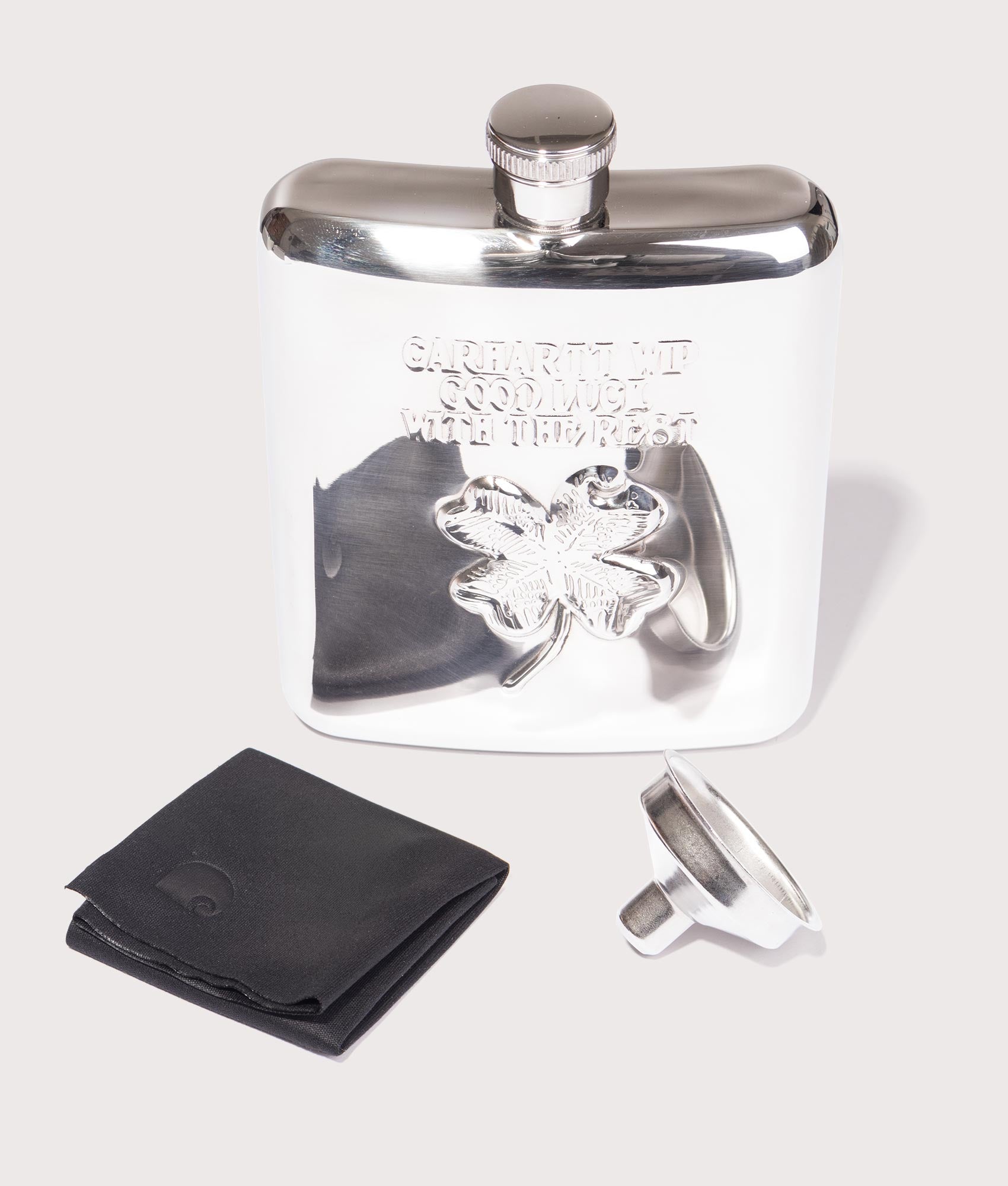Clover Flask in Silver | Stainless Steel | Carhartt WIP | EQVVS | Front shot 2