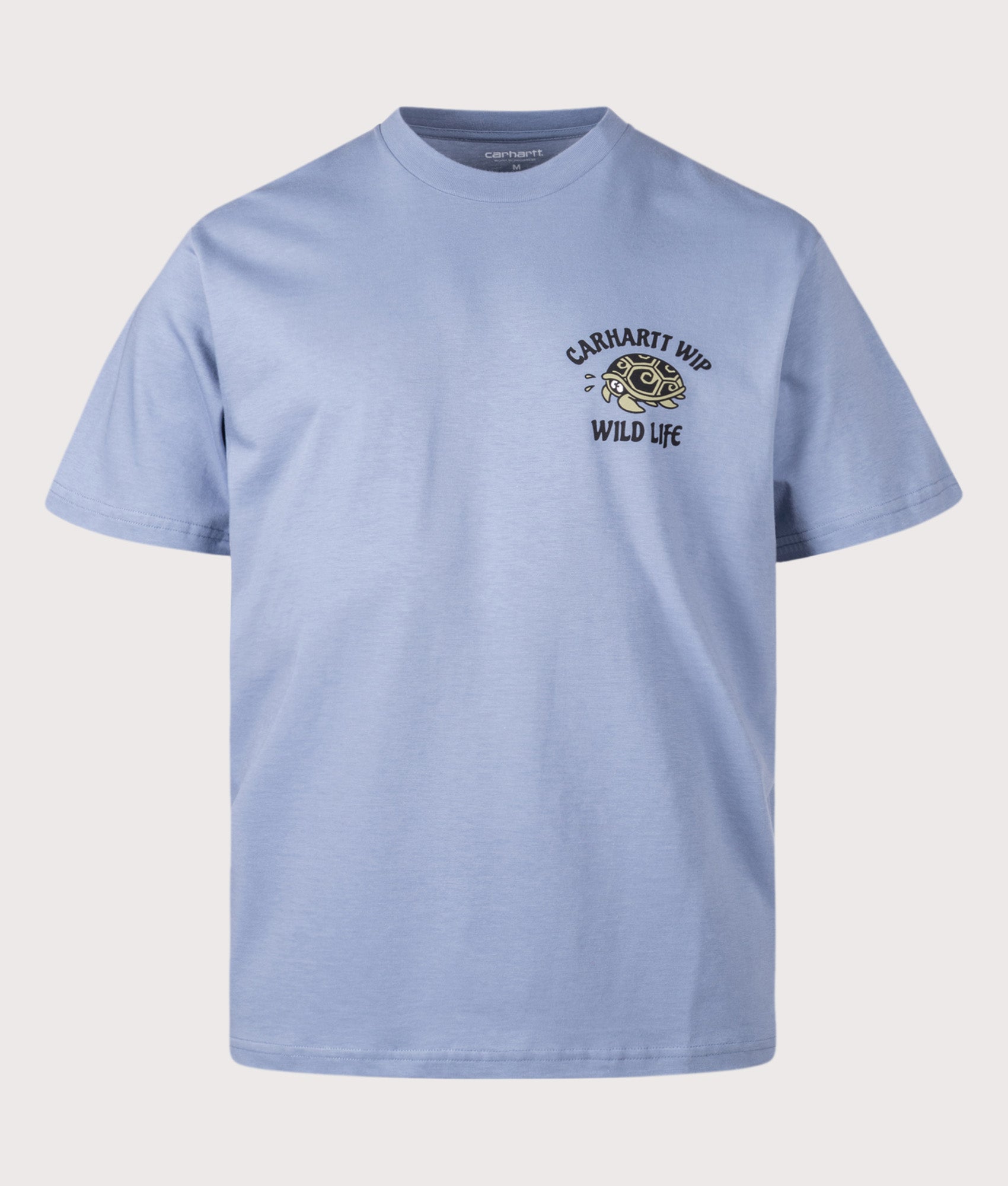 Carhartt WIP Loose Fit Wild Life T-Shirt in Gentle Blue at EQVVS Menswear. Front shot.
