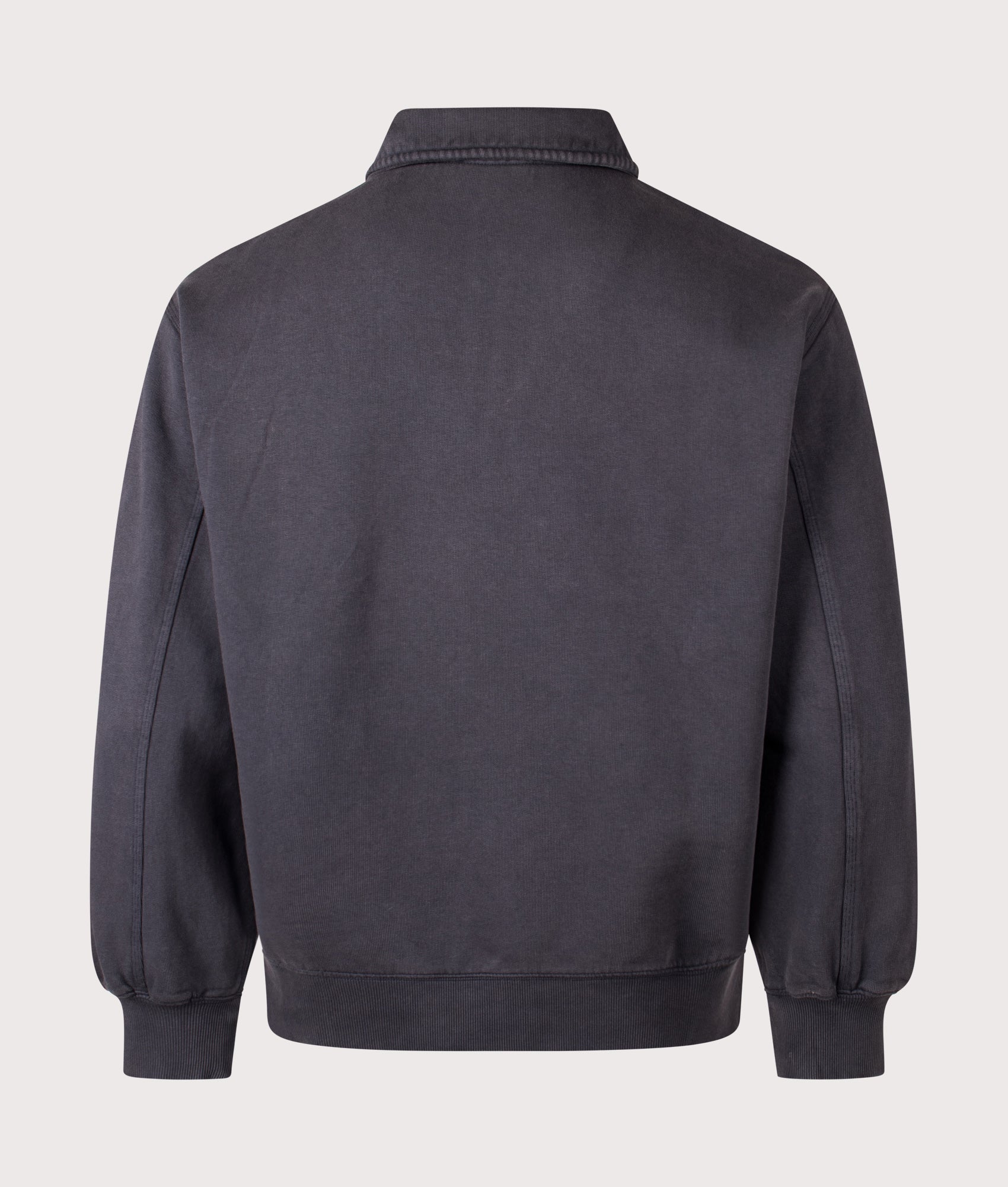 Carhartt WIP Oversized Half Zip Detroit Sweatshirt in Black at EQVVS Menswear. Back shot.